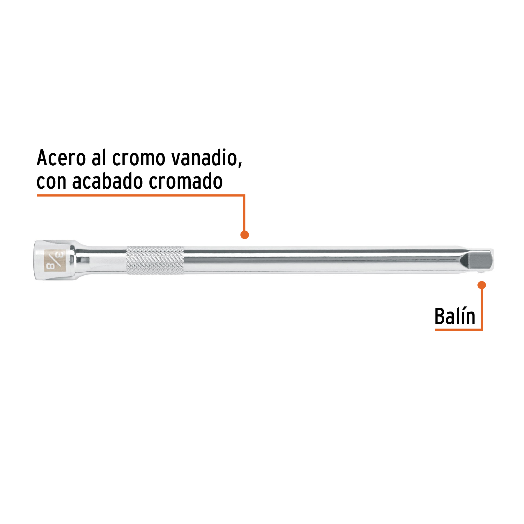 Extensión para matraca, cuadro 3/8", largo 8", TRUPER TRUPER