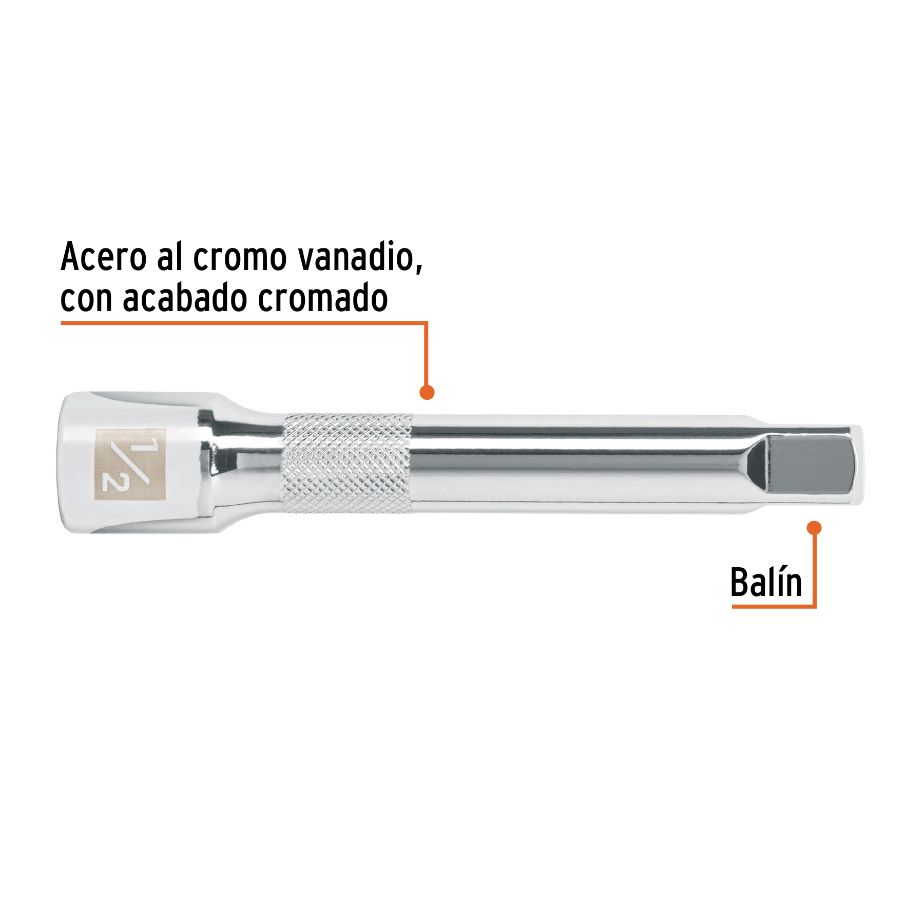 Extensión para matraca, cuadro 1/2", largo 5", TRUPER TRUPER