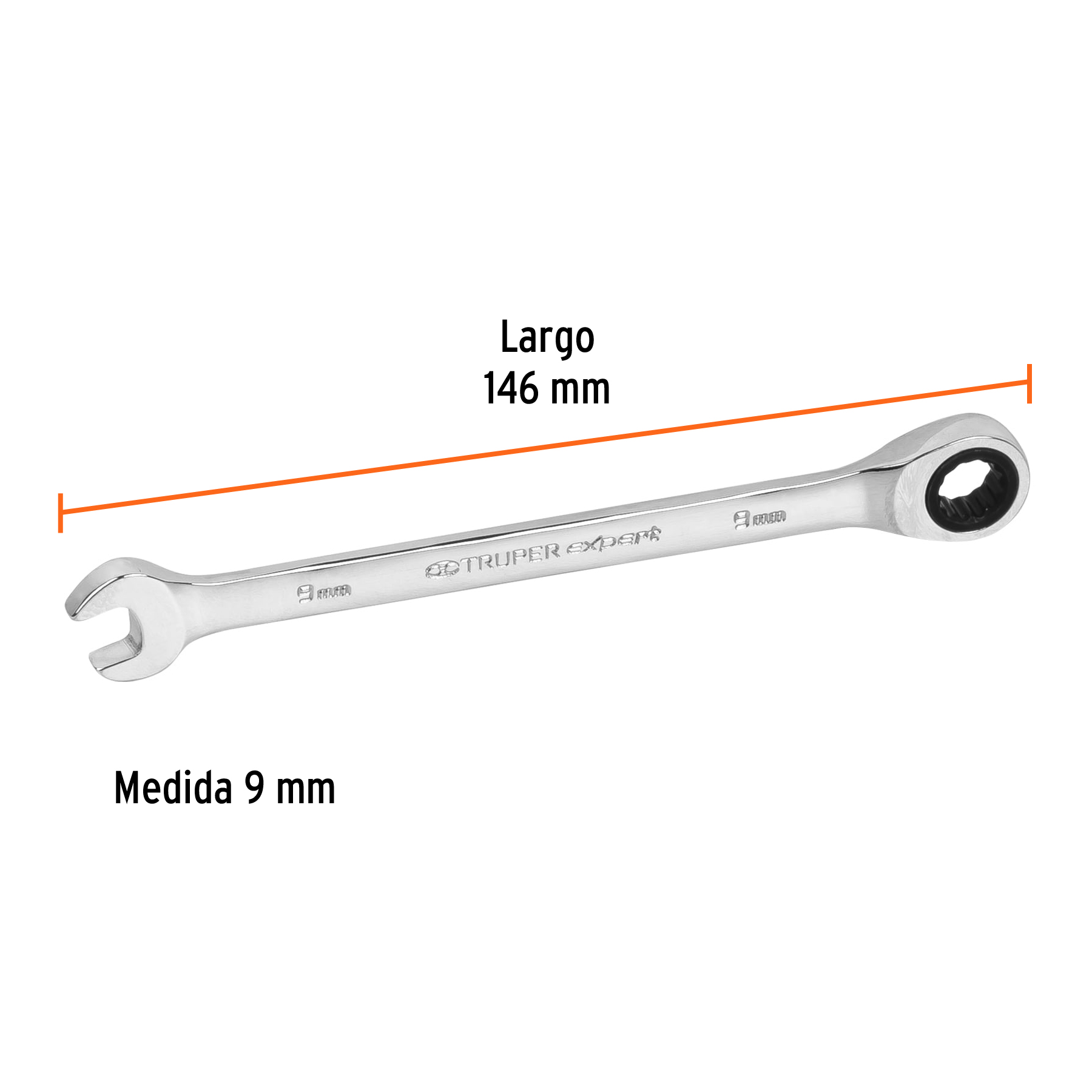 Llave combinada con matraca 9 mm x 146 mm largo, EXPERT TRUPER