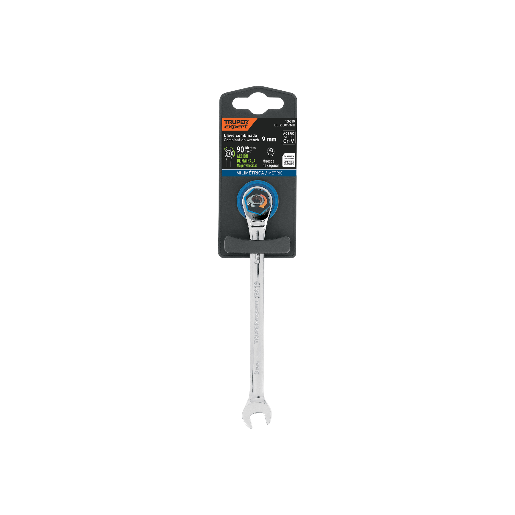 Llave combinada con matraca 9 mm x 146 mm largo, EXPERT TRUPER