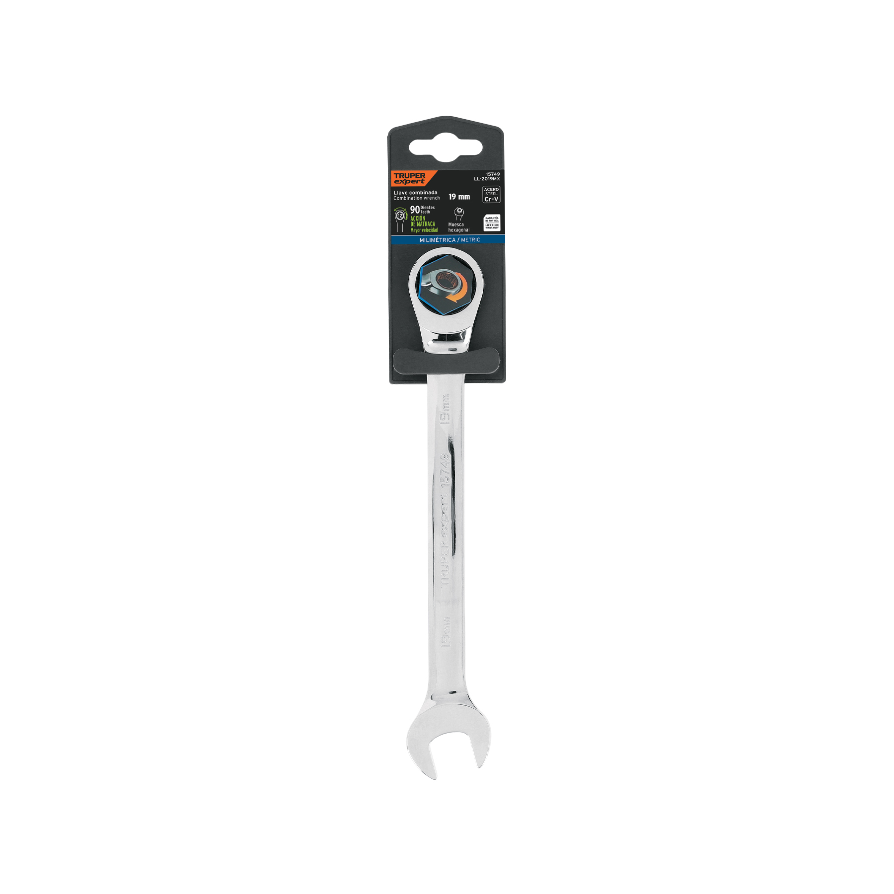 Llave combinada con matraca 19 mm x 237 mm largo, EXPERT TRUPER