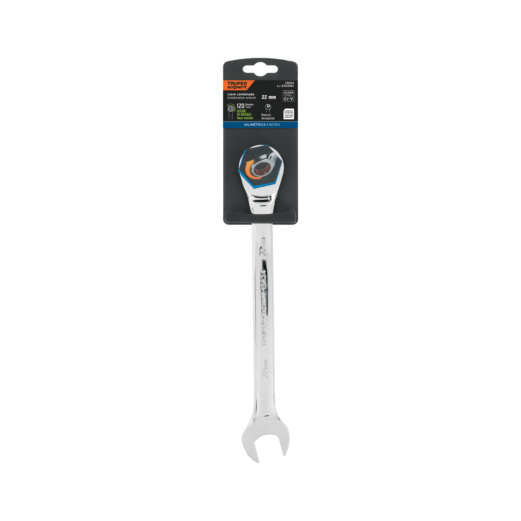 Llave combinada con matraca 22 mm x 279 mm largo, EXPERT TRUPER