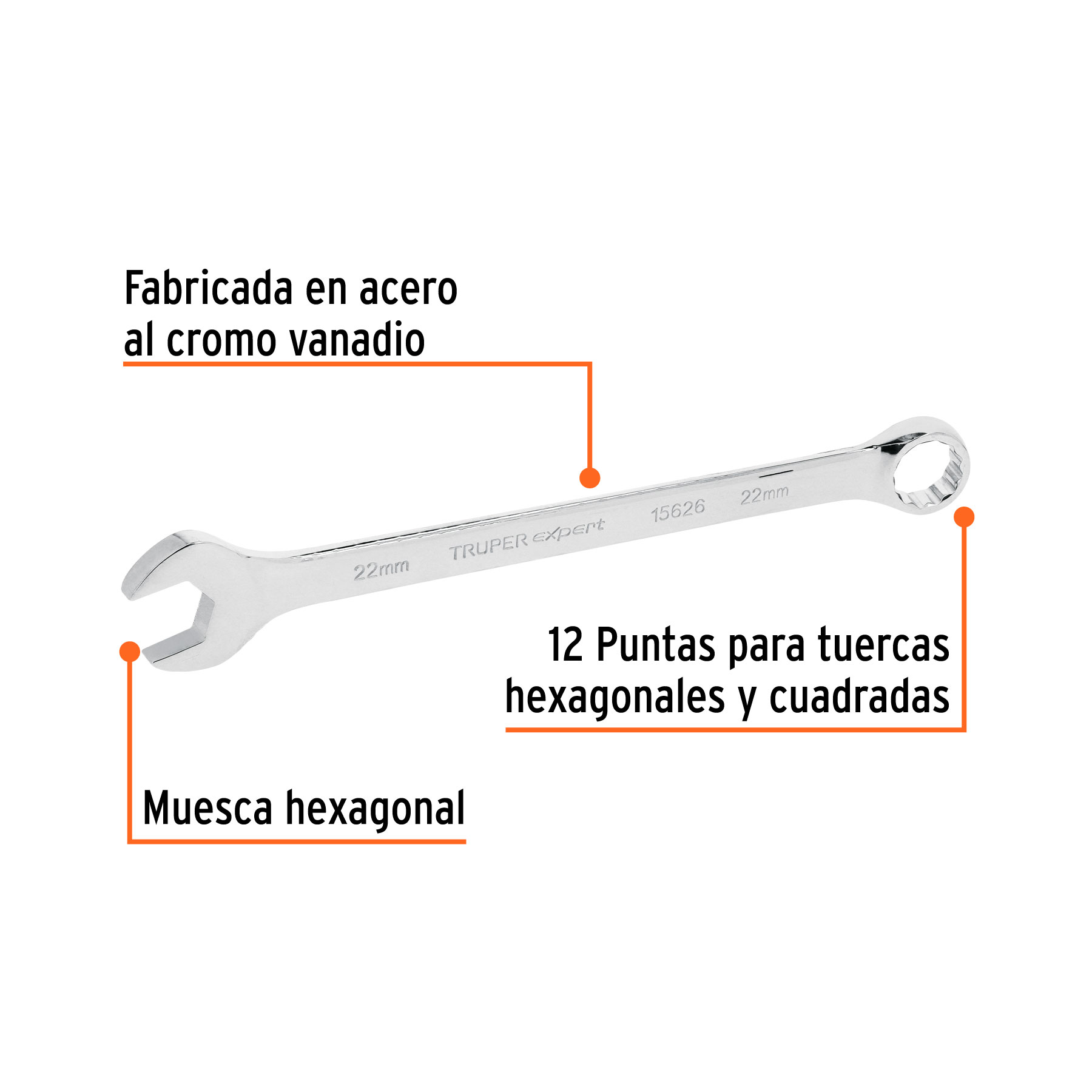 Llave combinada extralarga 22 mm x 316 mm de largo, EXPERT TRUPER