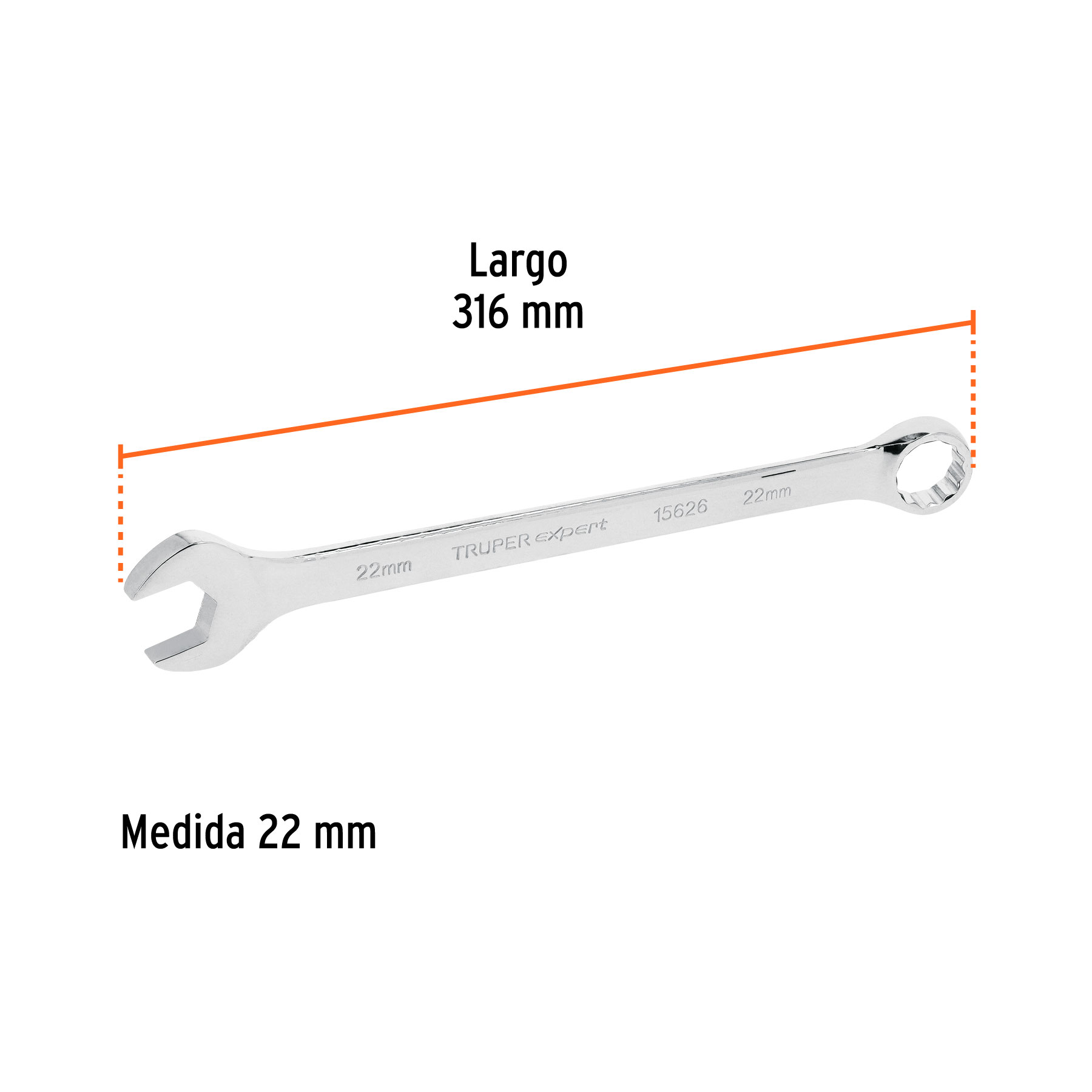 Llave combinada extralarga 22 mm x 316 mm de largo, EXPERT TRUPER