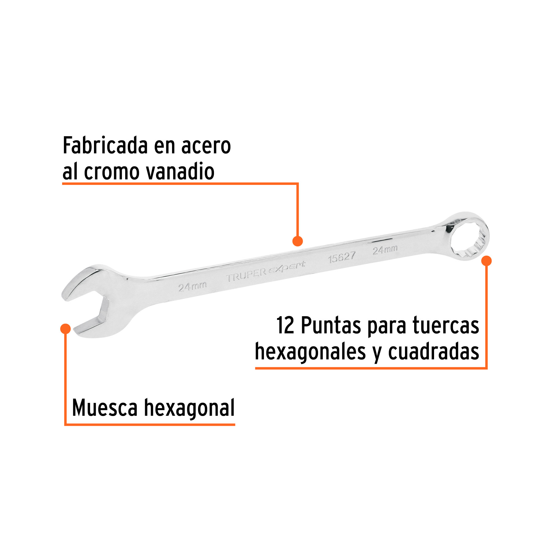 Llave combinada extralarga 24 mm x 336 mm de largo, EXPERT TRUPER