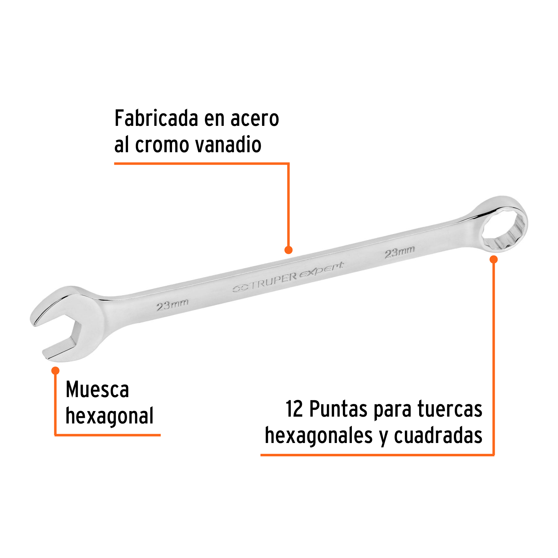 Llave combinada extralarga 23 mm x 316 mm de largo, EXPERT TRUPER