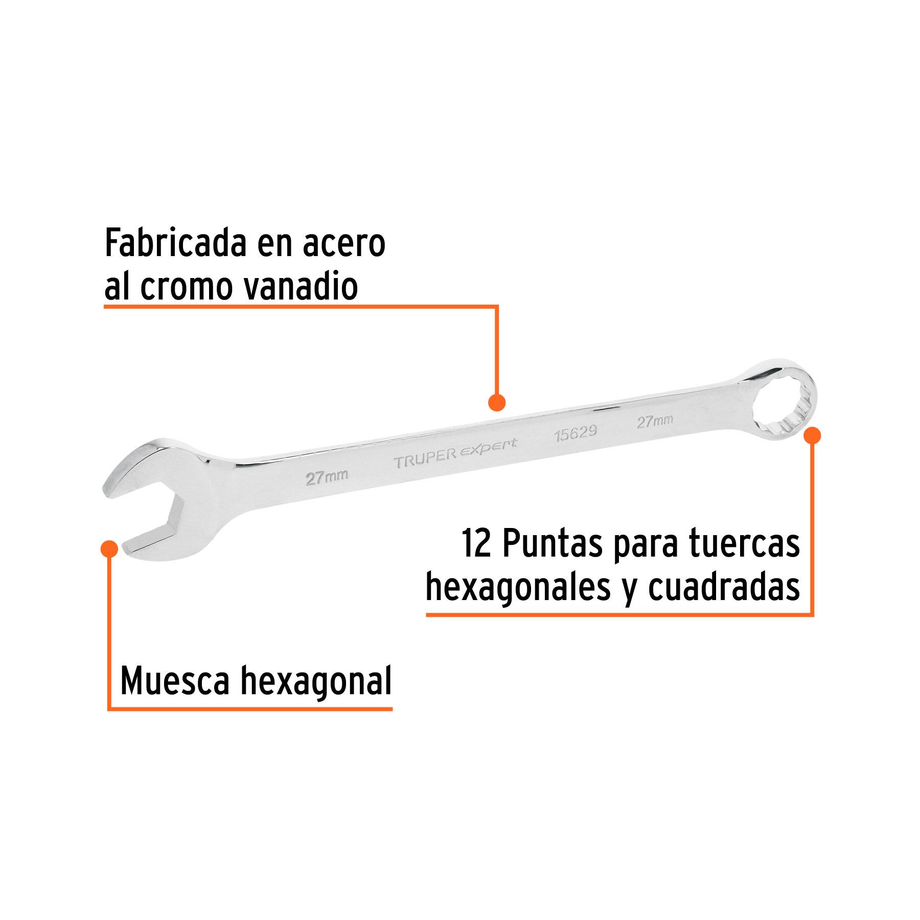 Llave combinada extralarga 27 mm x 385 mm de largo, EXPERT TRUPER