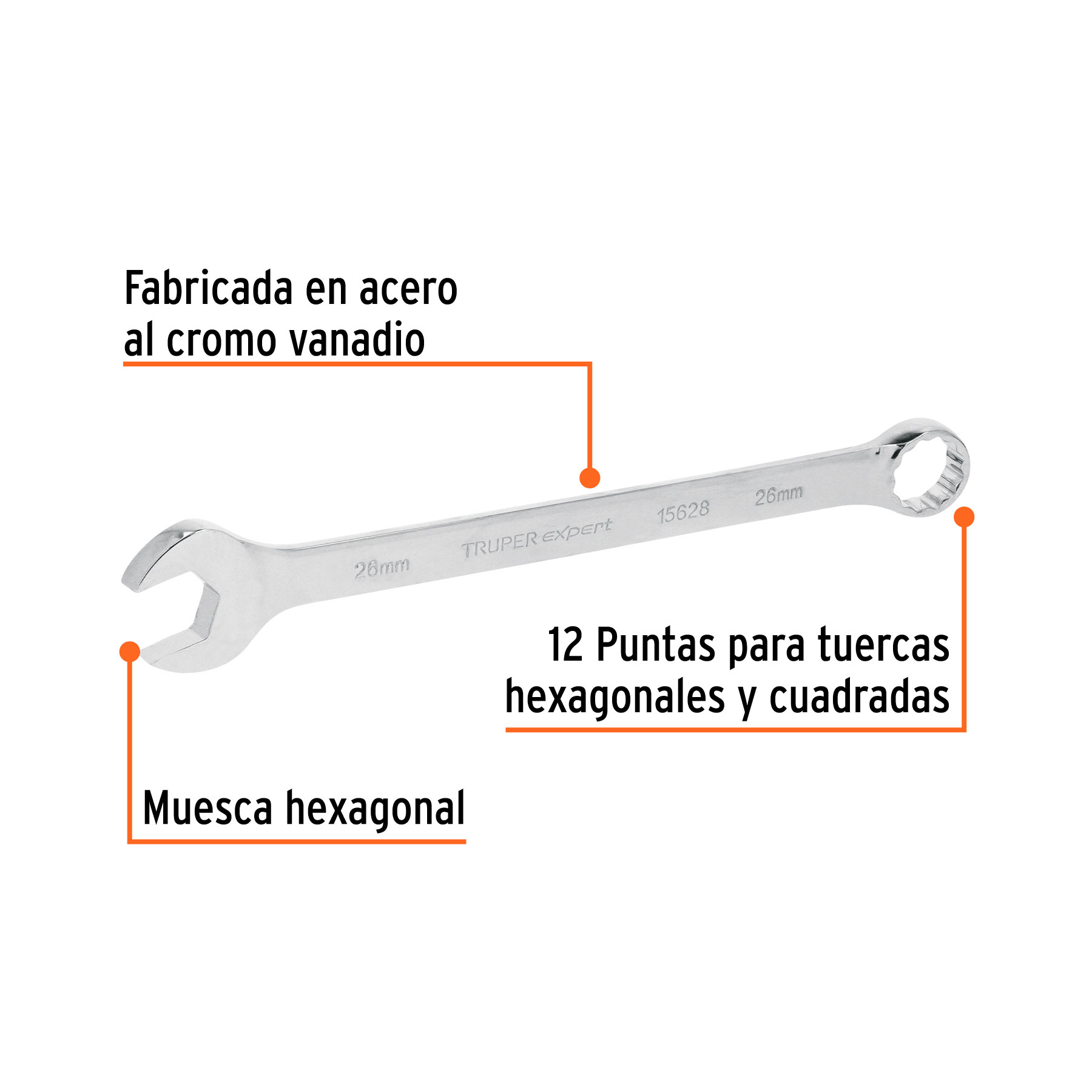 Llave combinada extralarga 26 mm x 370 mm de largo, EXPERT TRUPER