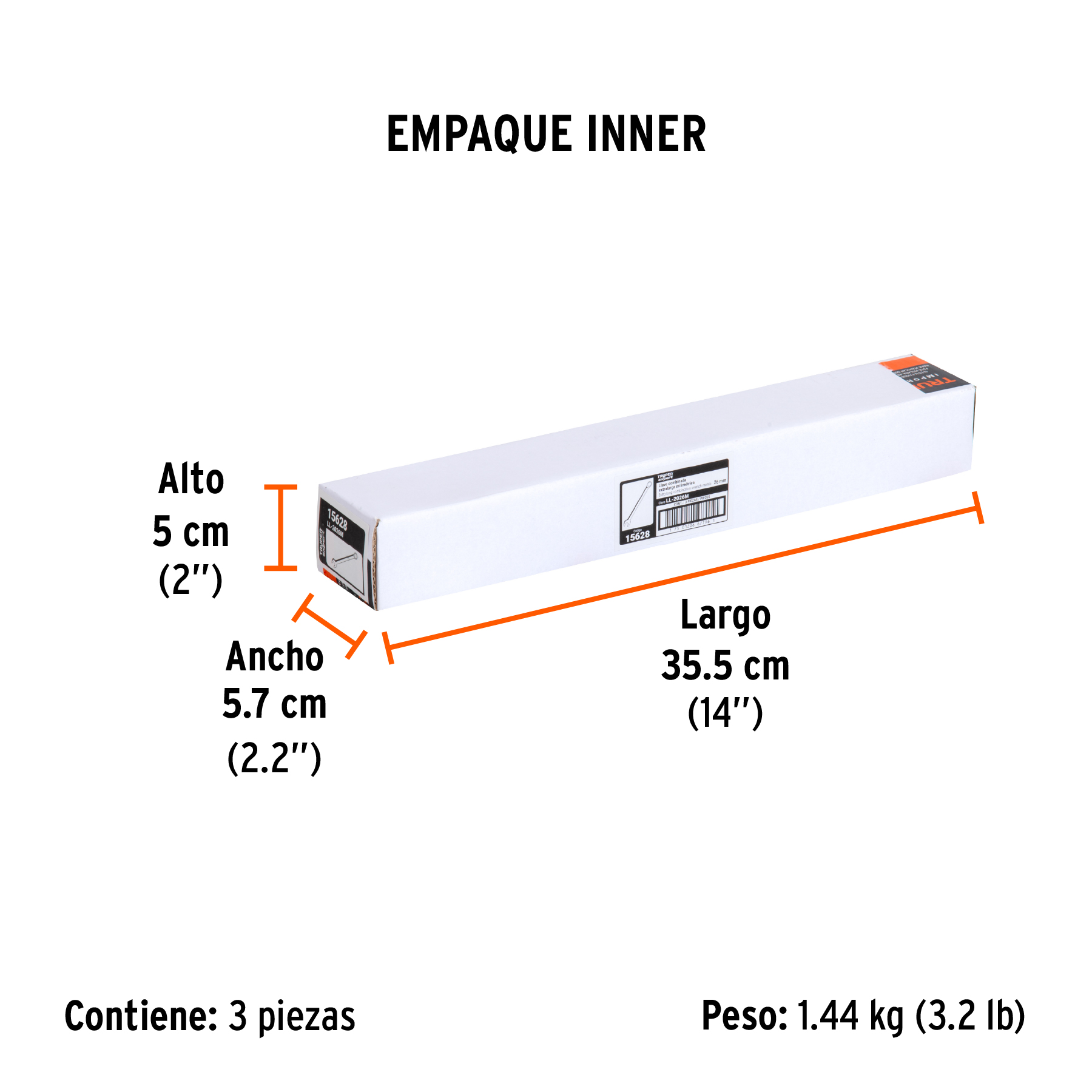 Llave combinada extralarga 26 mm x 370 mm de largo, EXPERT TRUPER