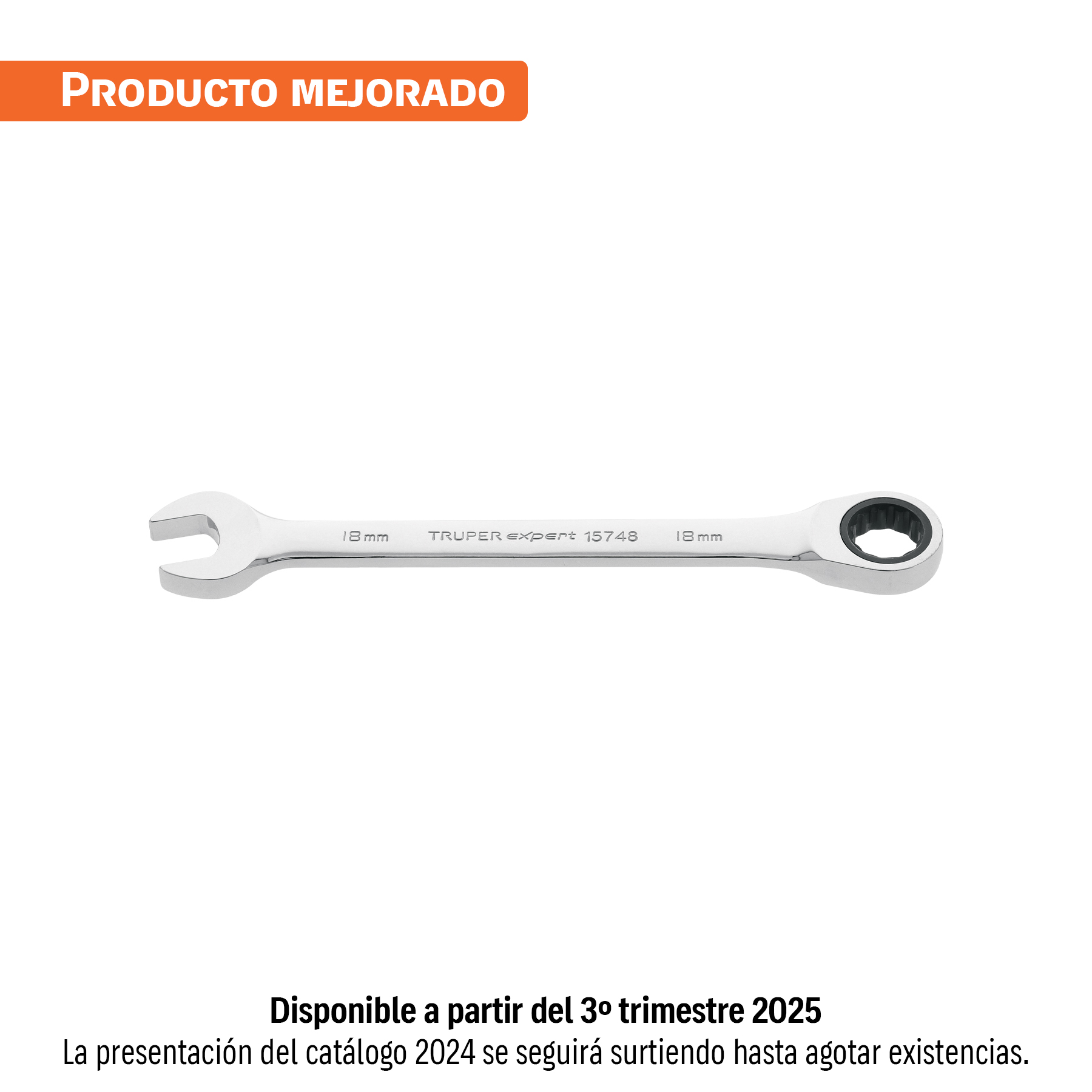 Llave combinada con matraca 18 mm x 230 mm largo, EXPERT TRUPER