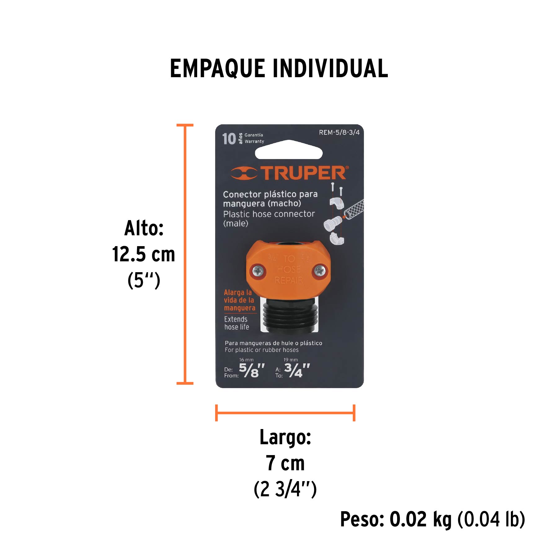 Conector 5/8"-3/4" macho de ABS para manguera, TRUPER TRUPER