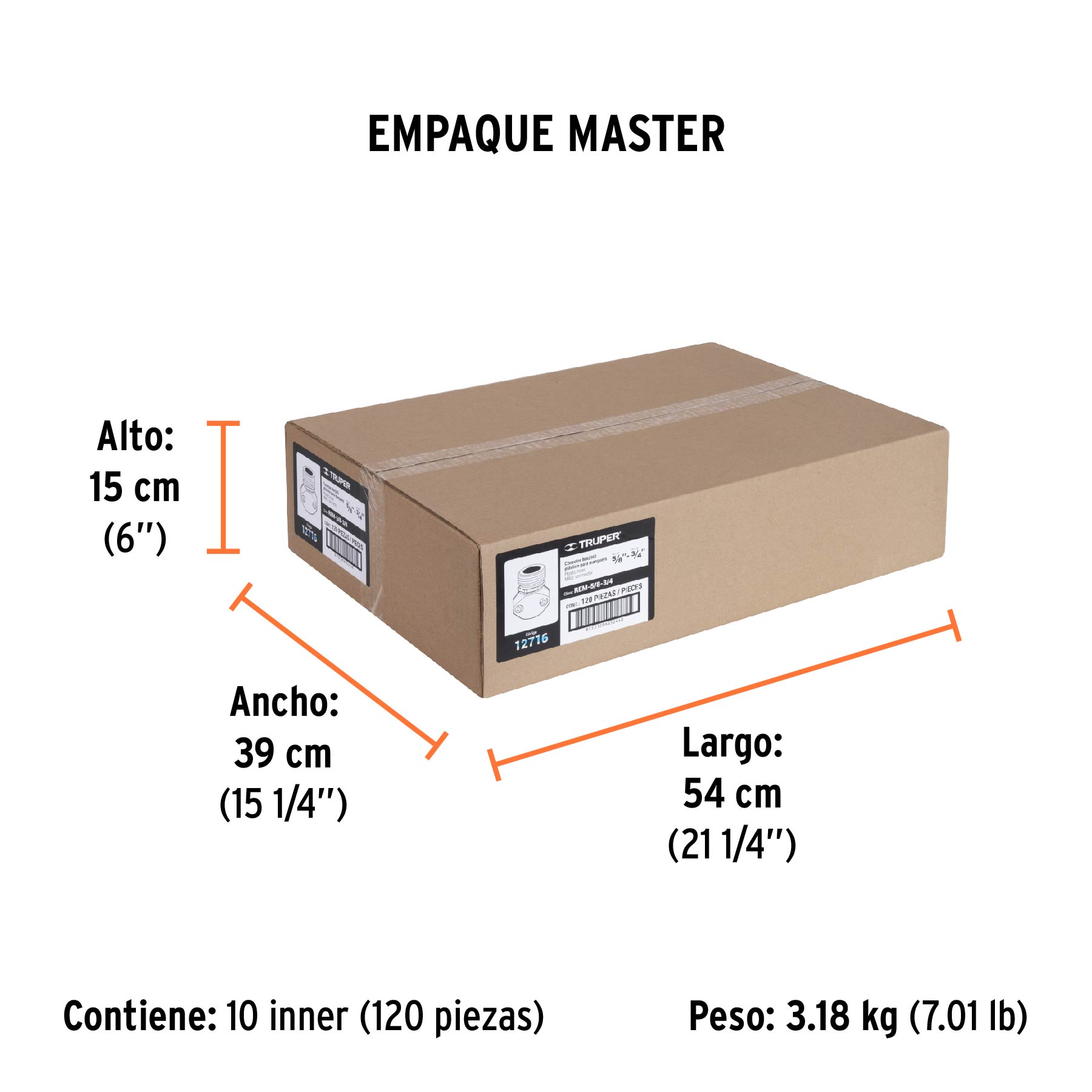 Conector 5/8"-3/4" macho de ABS para manguera, TRUPER TRUPER