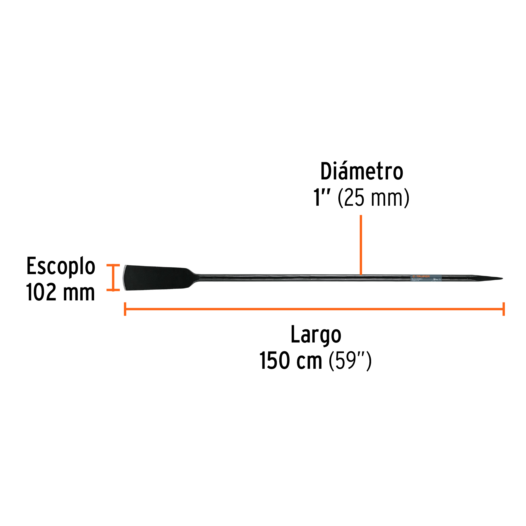 Barra cavadora 1" x 150 cm, escoplo 102 mm, TRUPER TRUPER