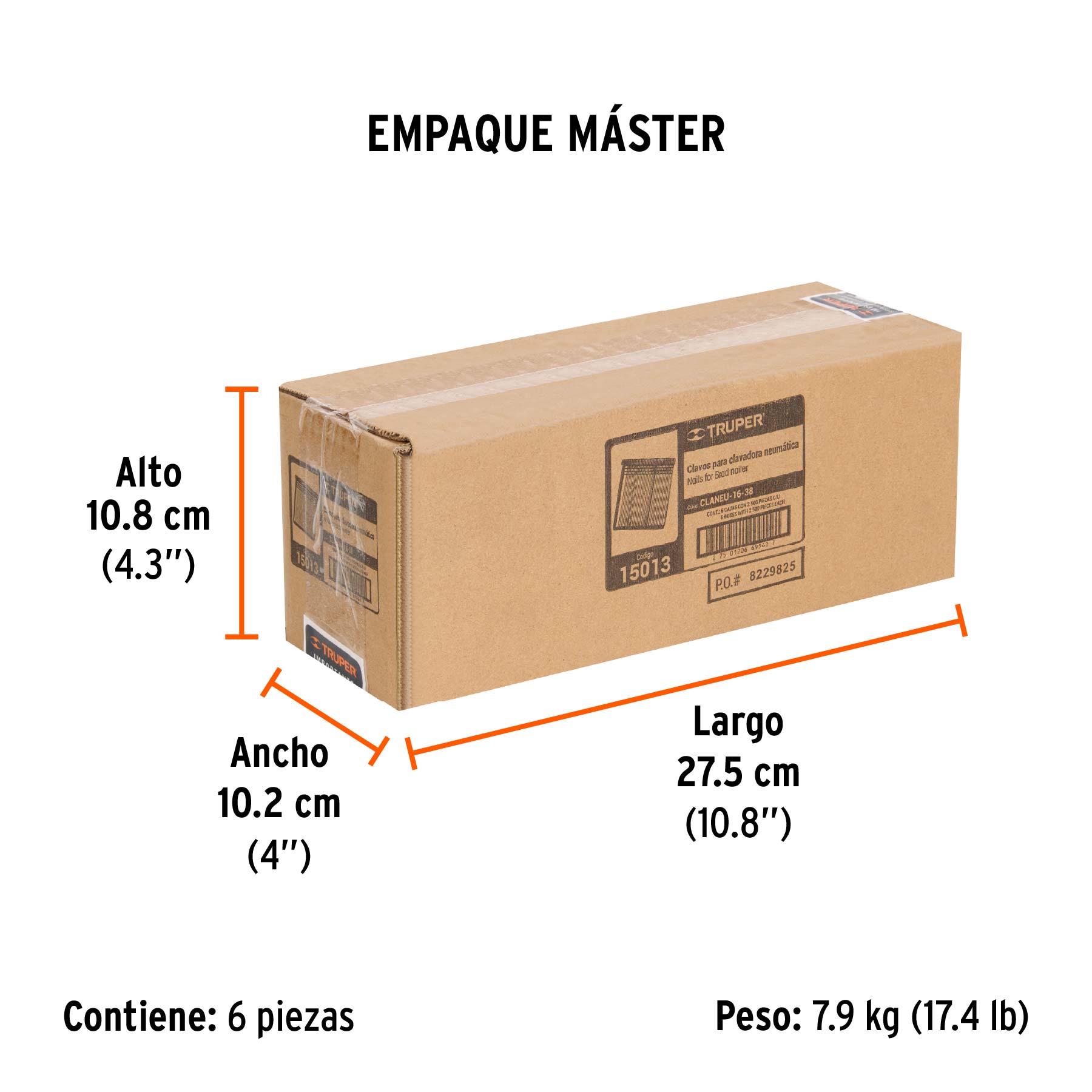 Caja con 2500 clavos calibre 16, 38 mm para CLNE-16, TRUPER TRUPER