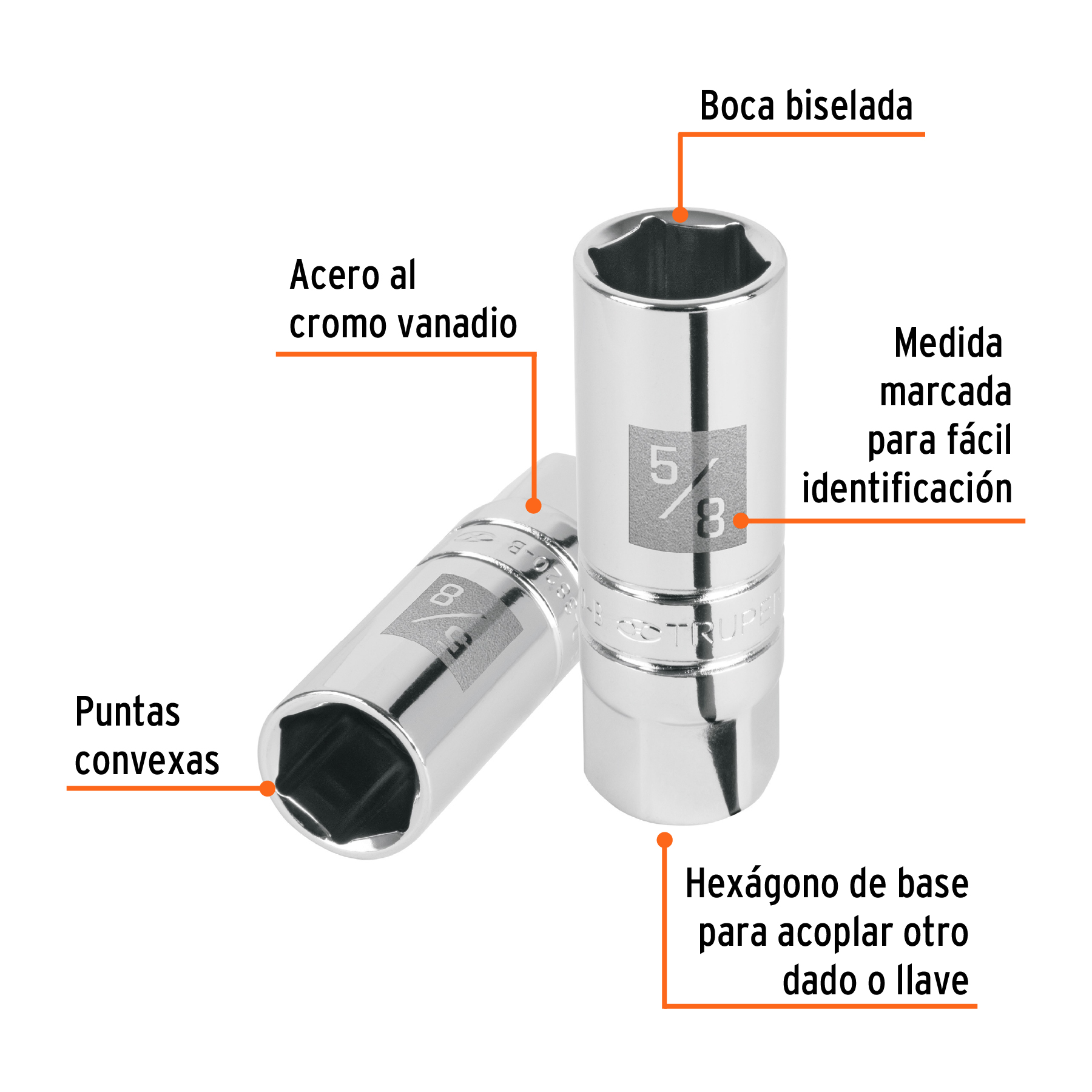 Dado para bujías de 5/8", 6 puntas, cuadro 3/8", TRUPER TRUPER