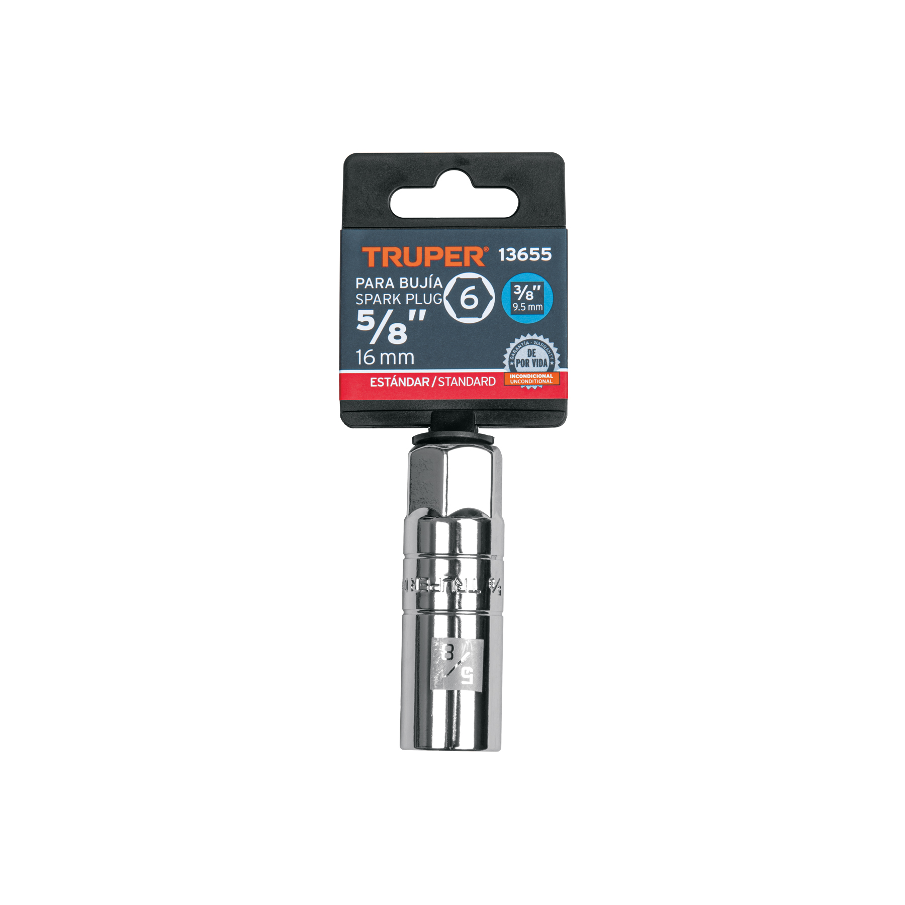 Dado para bujías de 5/8", 6 puntas, cuadro 3/8", TRUPER TRUPER