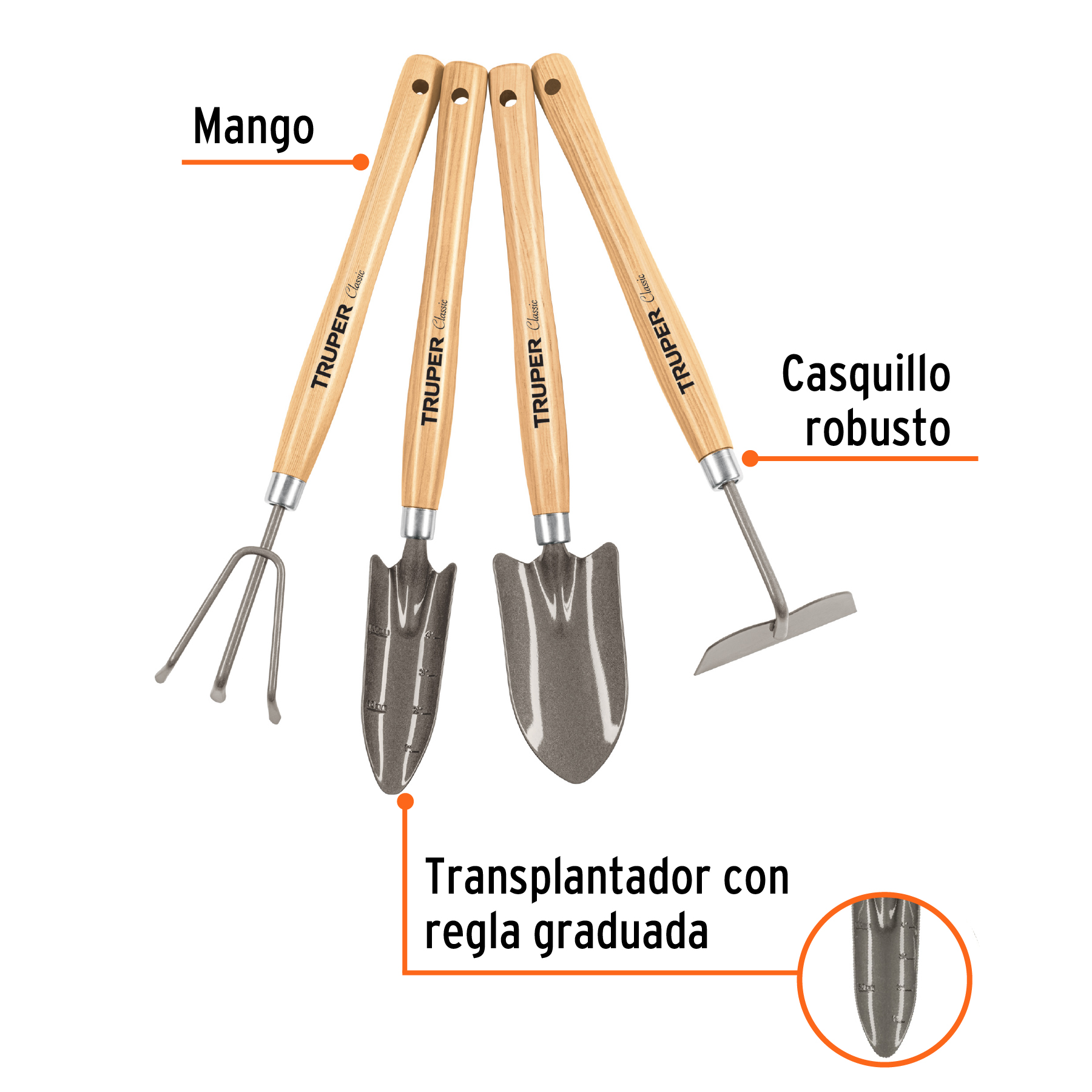 Juego de 4 herramientas para jardín, mango 12-1/4", TRUPER TRUPER