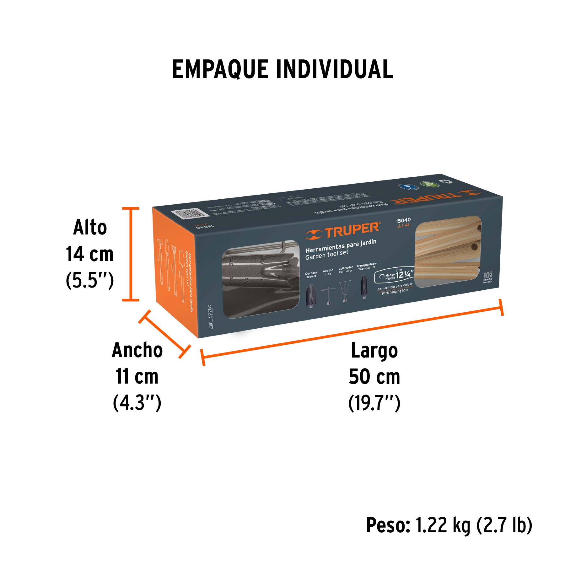 Juego de 4 herramientas para jardín, mango 12-1/4", TRUPER TRUPER