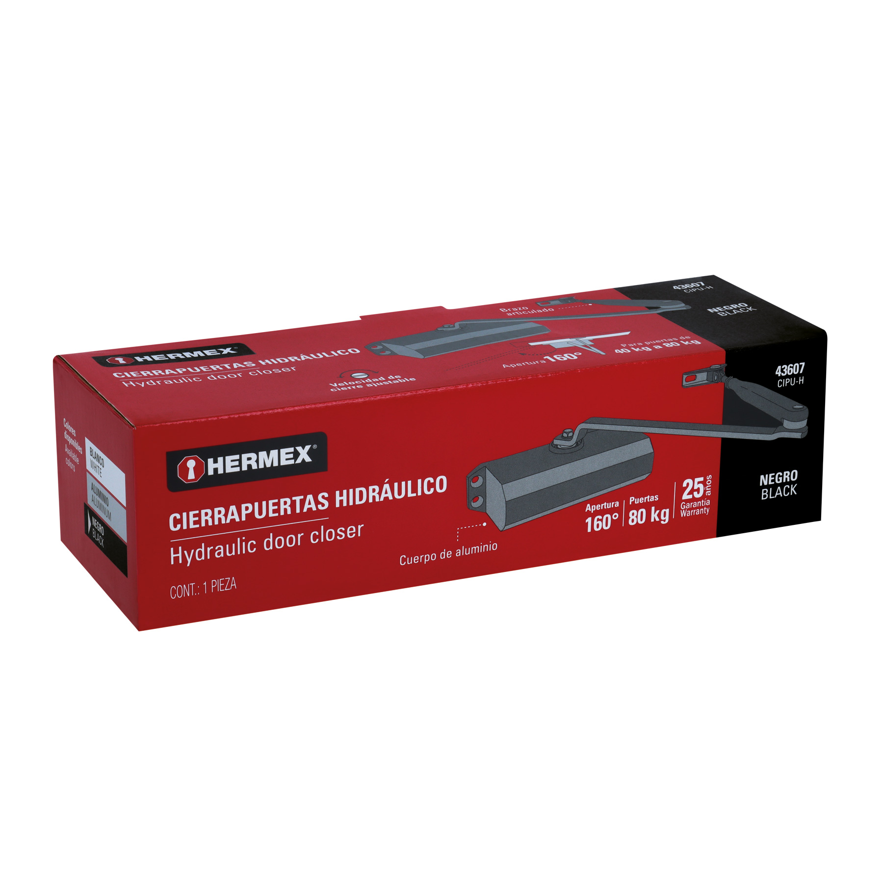 Cierrapuertas hidráulico color negro, HERMEX TRUPER