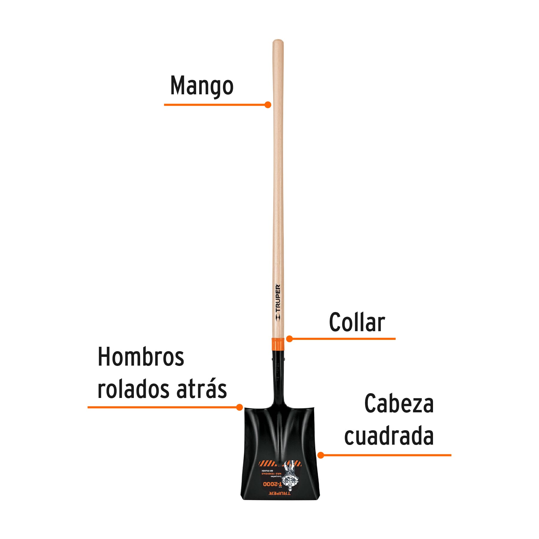 Pala cuadrada T-2000, mango largo 45", TRUPER TRUPER