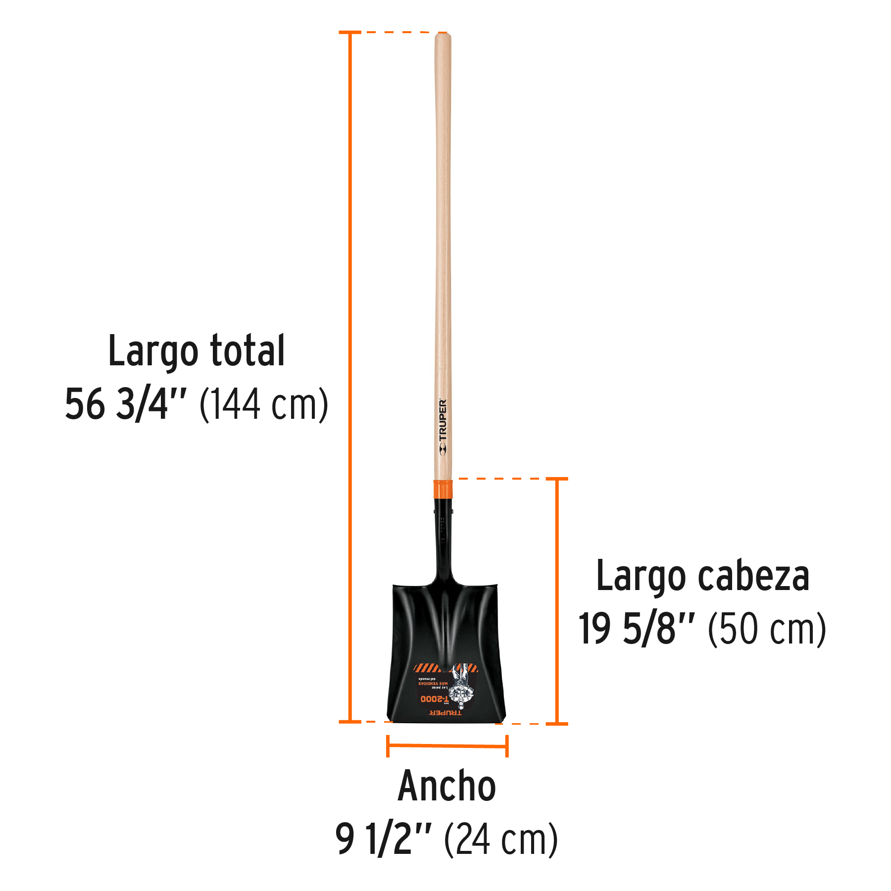 Pala cuadrada T-2000, mango largo 45", TRUPER TRUPER