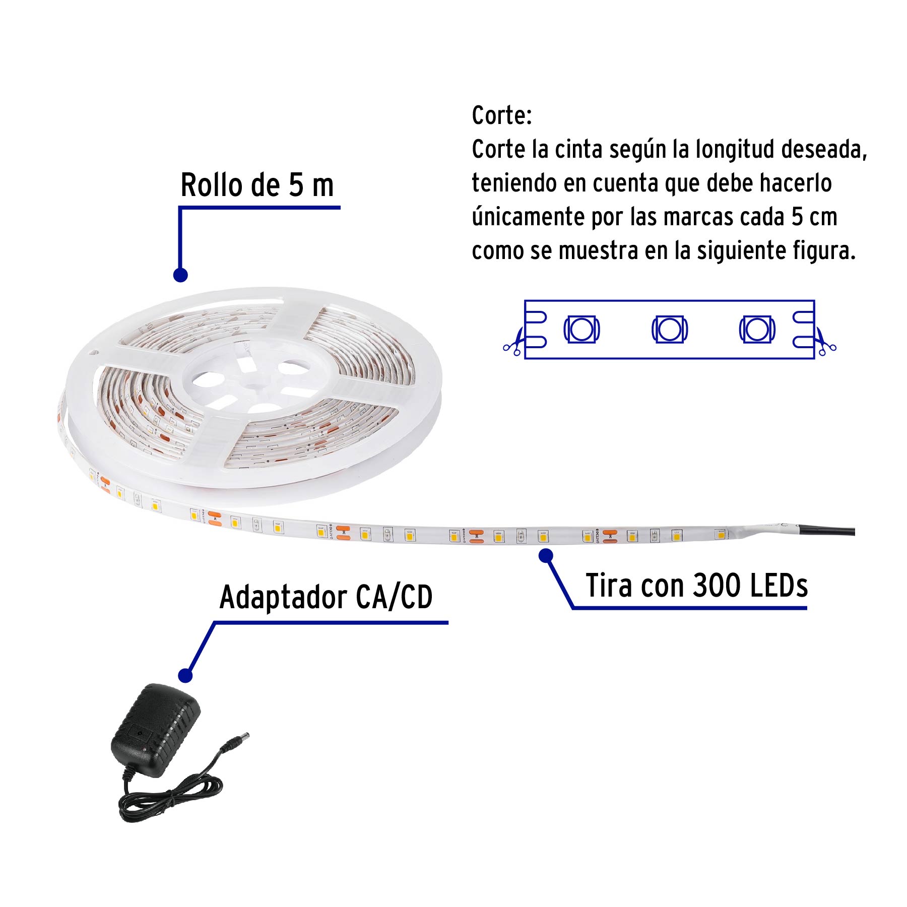 Tira LED 18 W para interior y exterior, 5 m, blanco, VOLTECK TRUPER