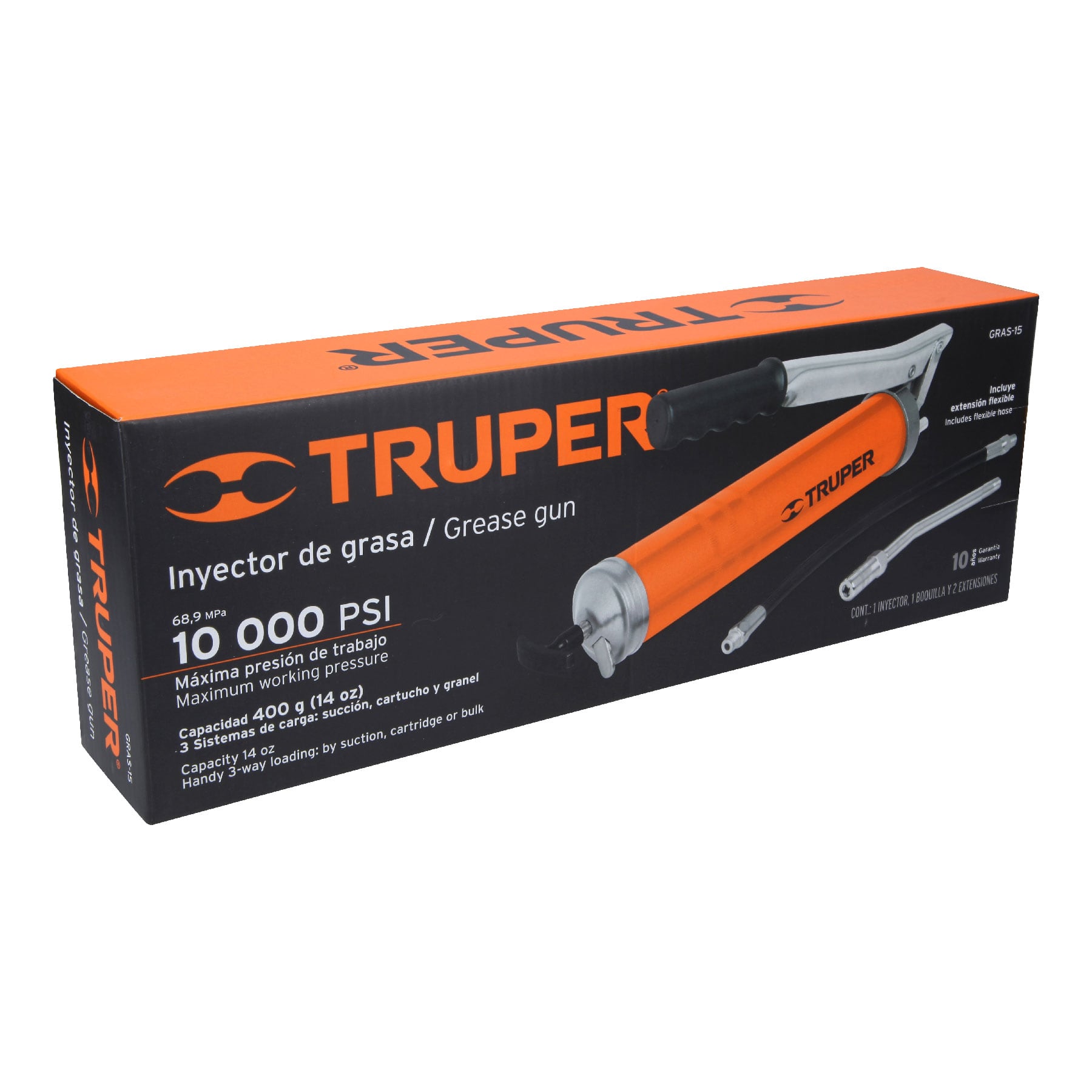 Inyectora de grasa 14 oz, 10000 PSI con grip antiderrapante TRUPER