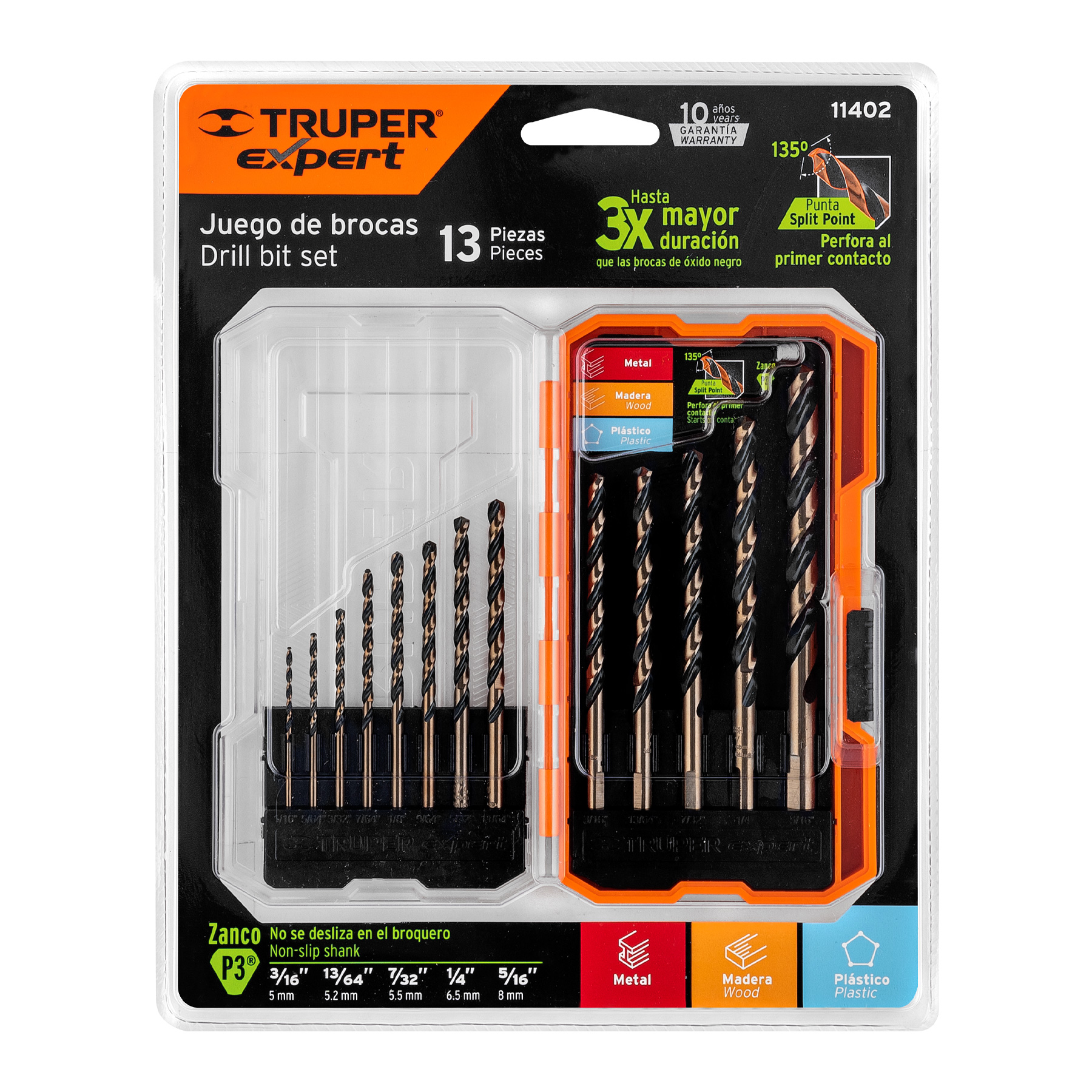 Juego de 13 brocas HSS para metal en estuche, TRUPER EXPERT TRUPER