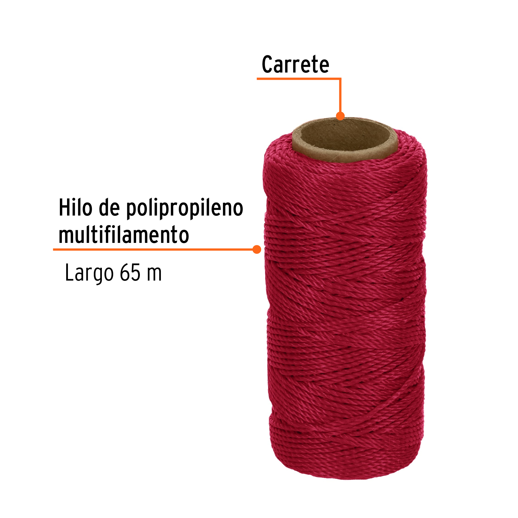 Carrete con 65 m de hilo para albañil rojo, TRUPER TRUPER