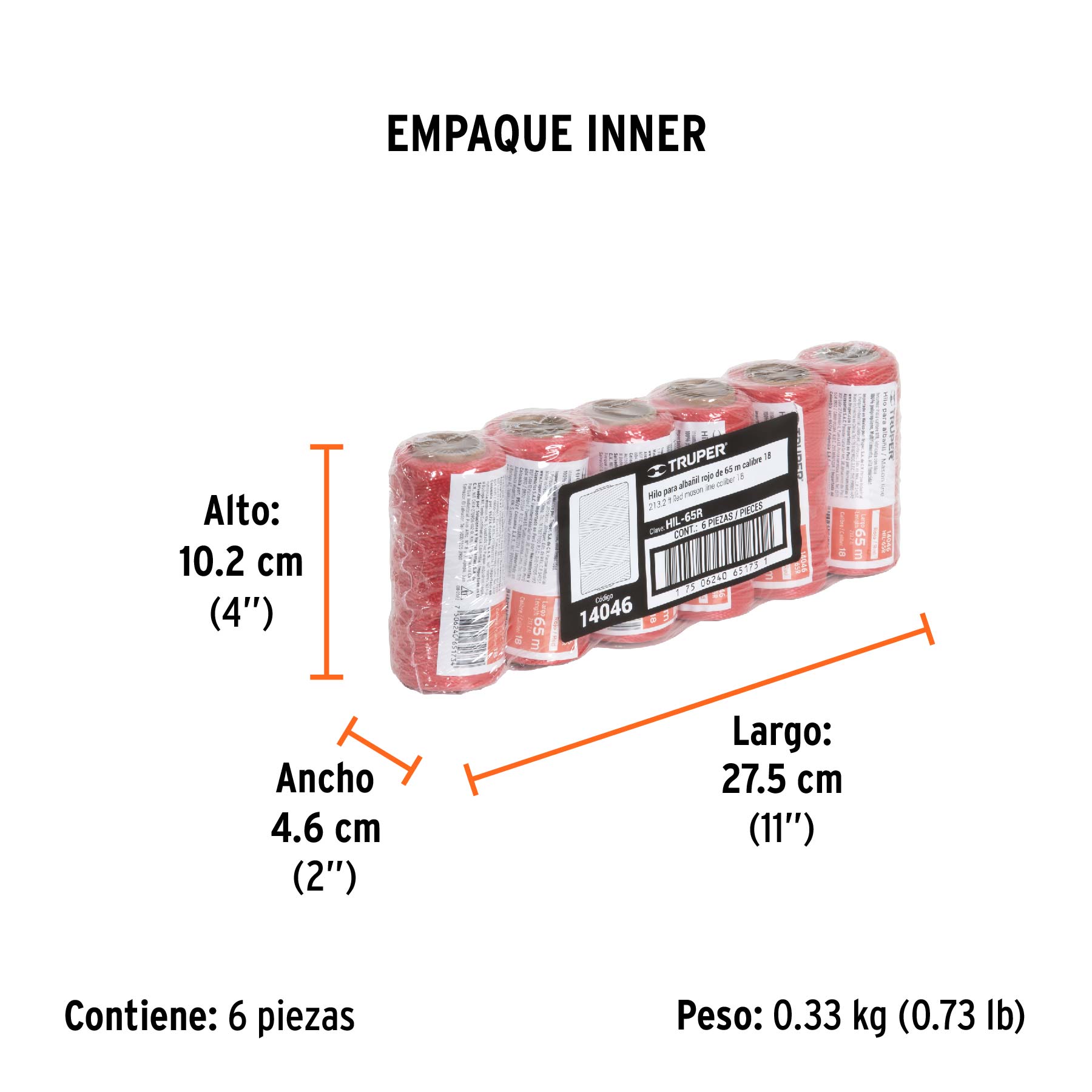 Carrete con 65 m de hilo para albañil rojo, TRUPER TRUPER