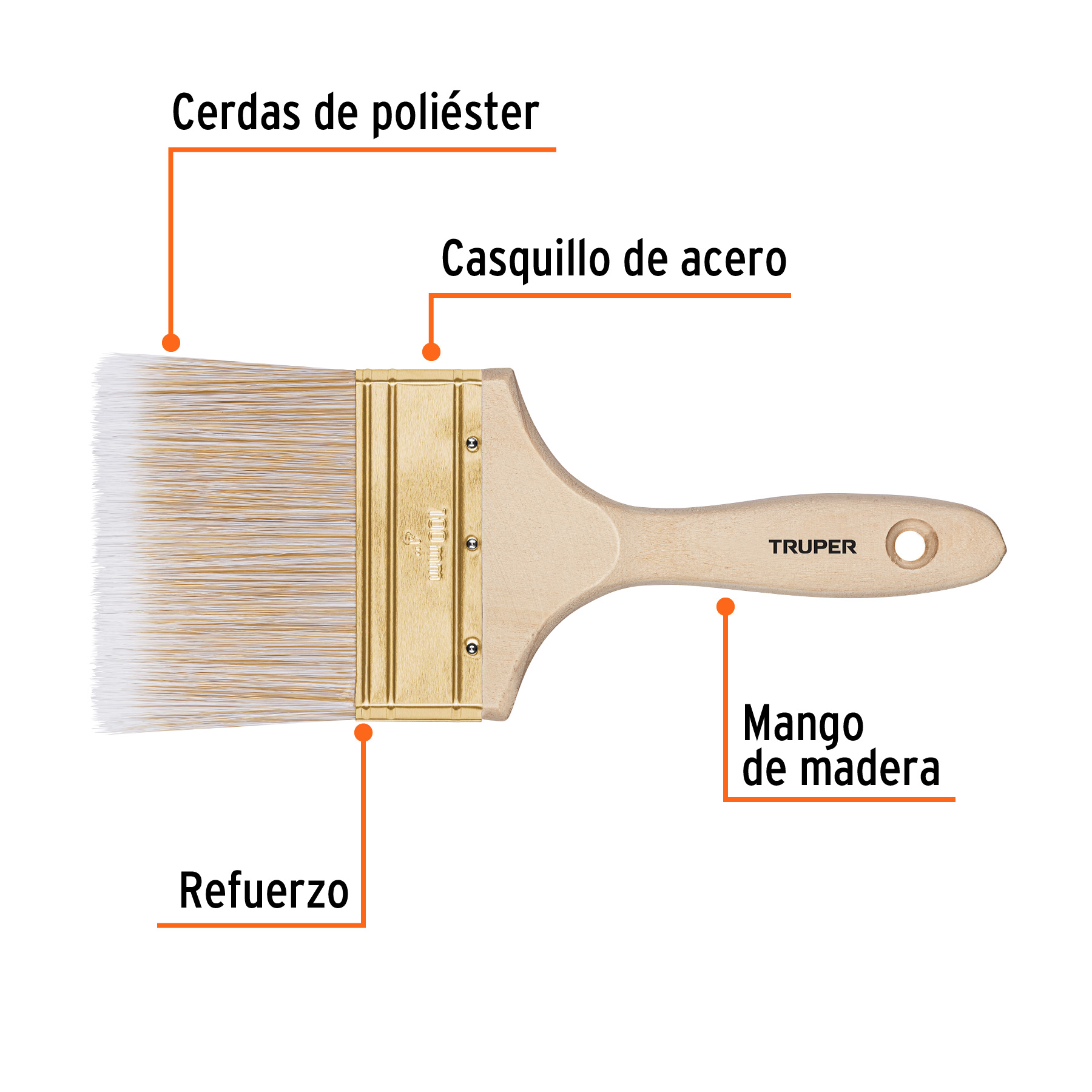 Brocha cerdas sintéticas 4" corte recto, mango de madera TRUPER