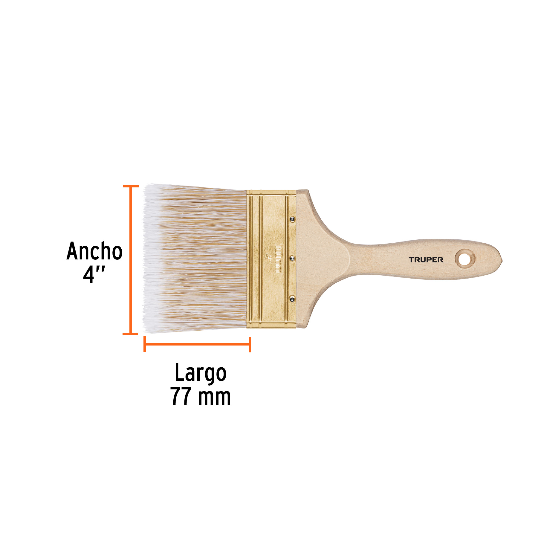 Brocha cerdas sintéticas 4" corte recto, mango de madera TRUPER