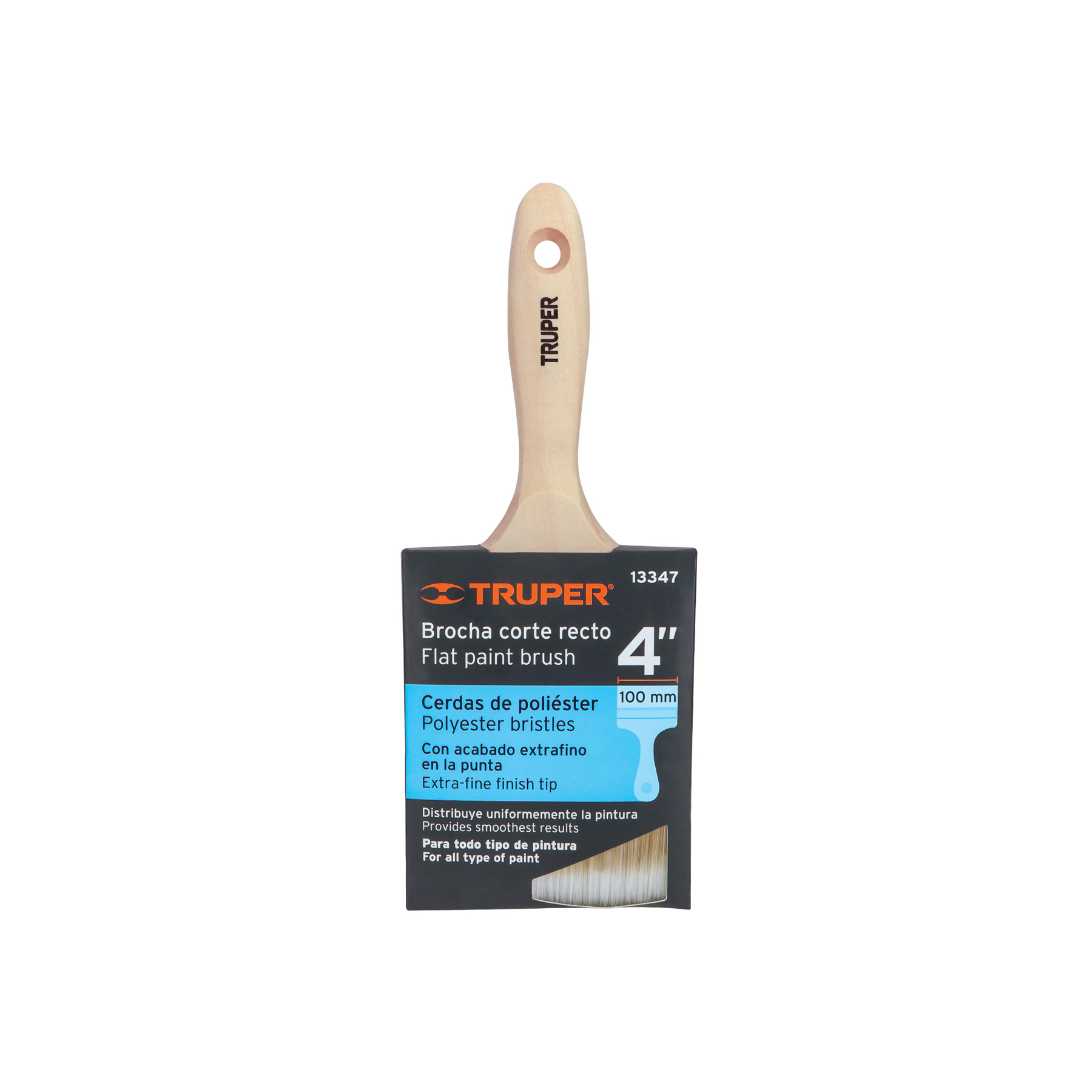 Brocha cerdas sintéticas 4" corte recto, mango de madera TRUPER