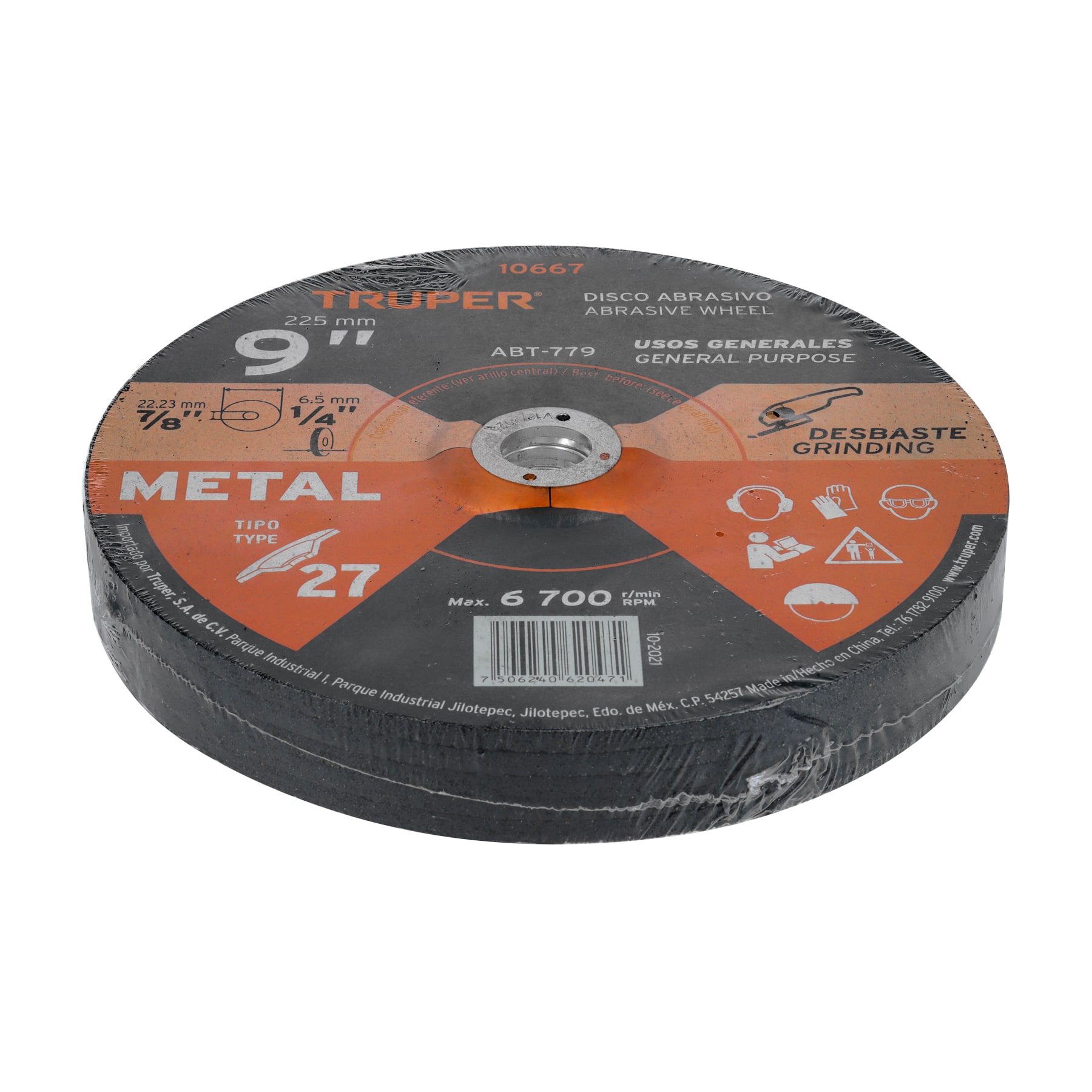 Disco Tipo 27 de 9" x 6.4 mm para desbaste de metal, TRUPER TRUPER