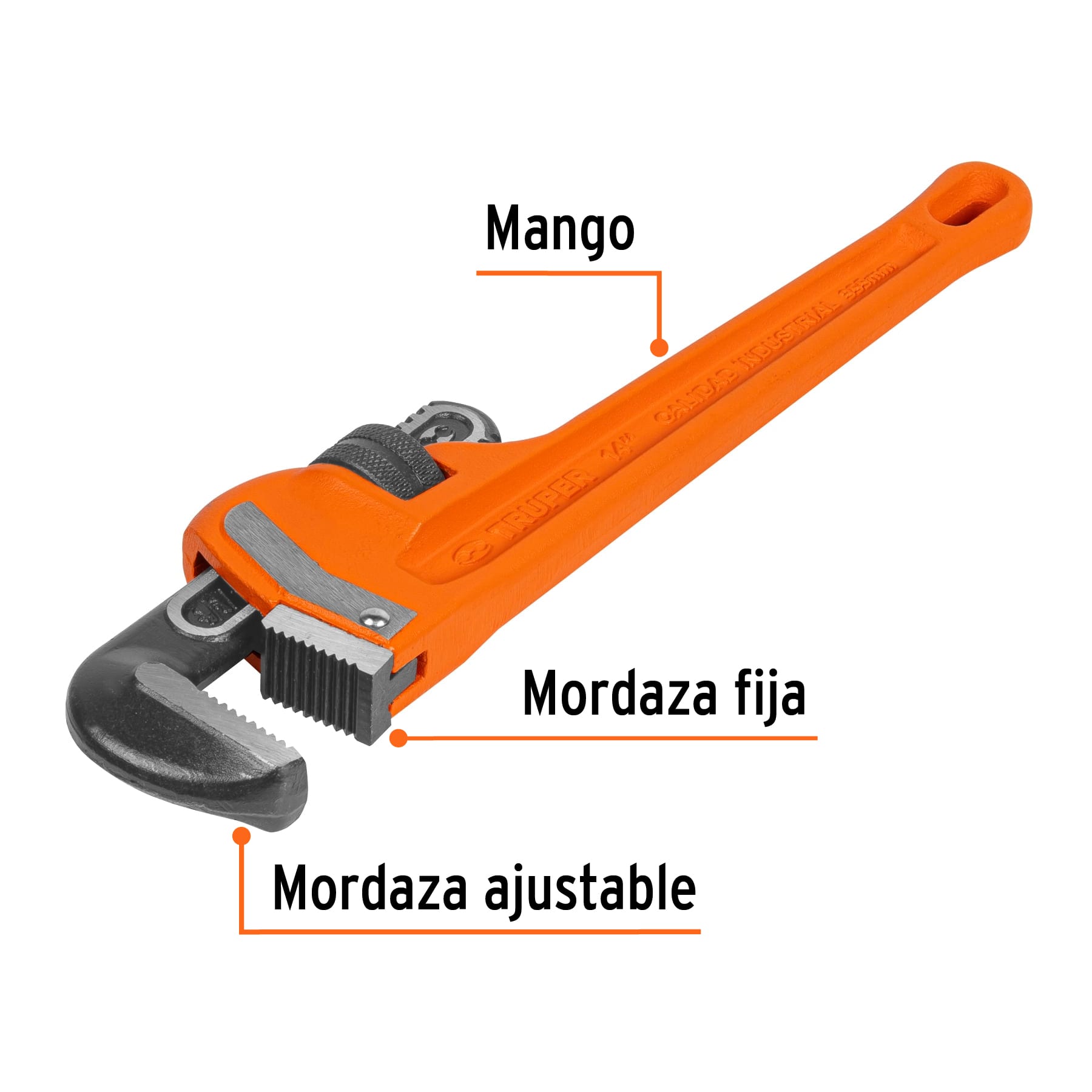 Llave stilson 14" cuerpo robusto de hierro dúctil, TRUPER TRUPER