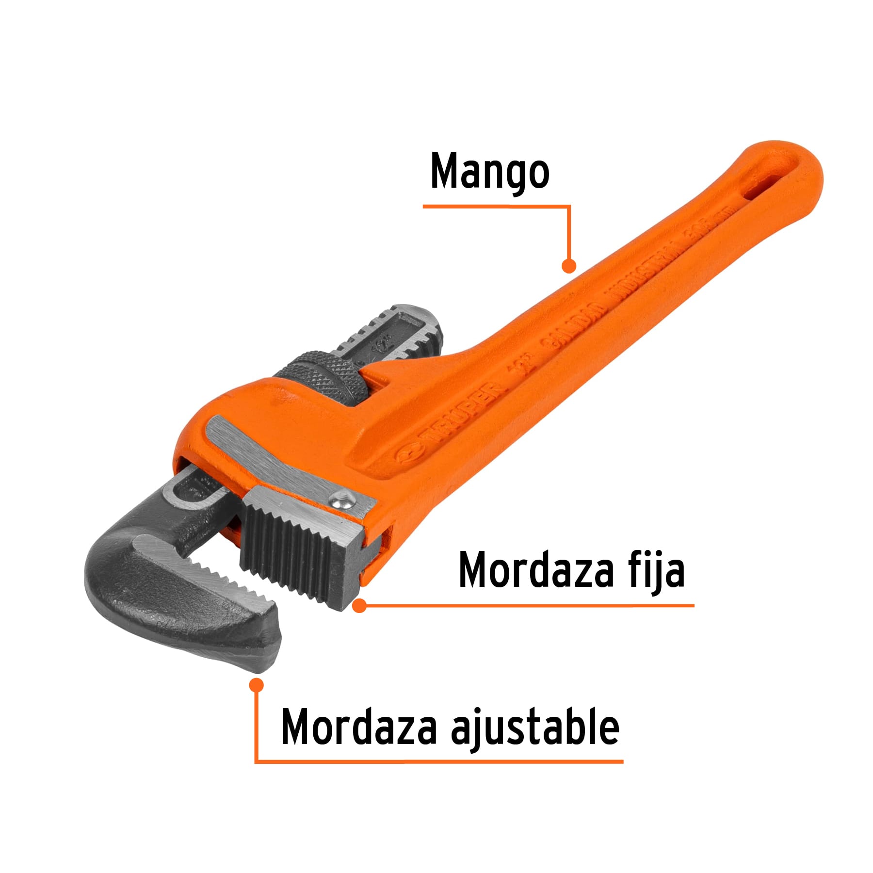 Llave stilson 12" cuerpo robusto de hierro dúctil, TRUPER TRUPER
