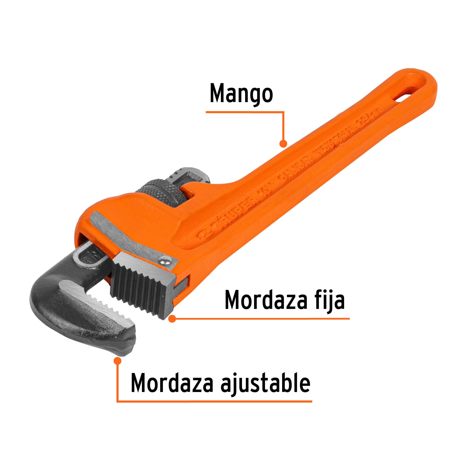 Llave stilson 10" cuerpo robusto de hierro dúctil, TRUPER TRUPER
