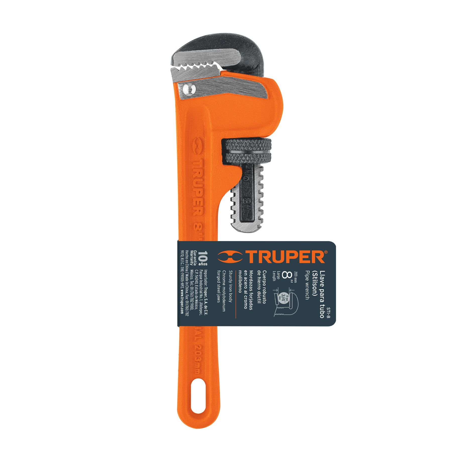 Llave stilson 8" cuerpo robusto de hierro dúctil, TRUPER TRUPER