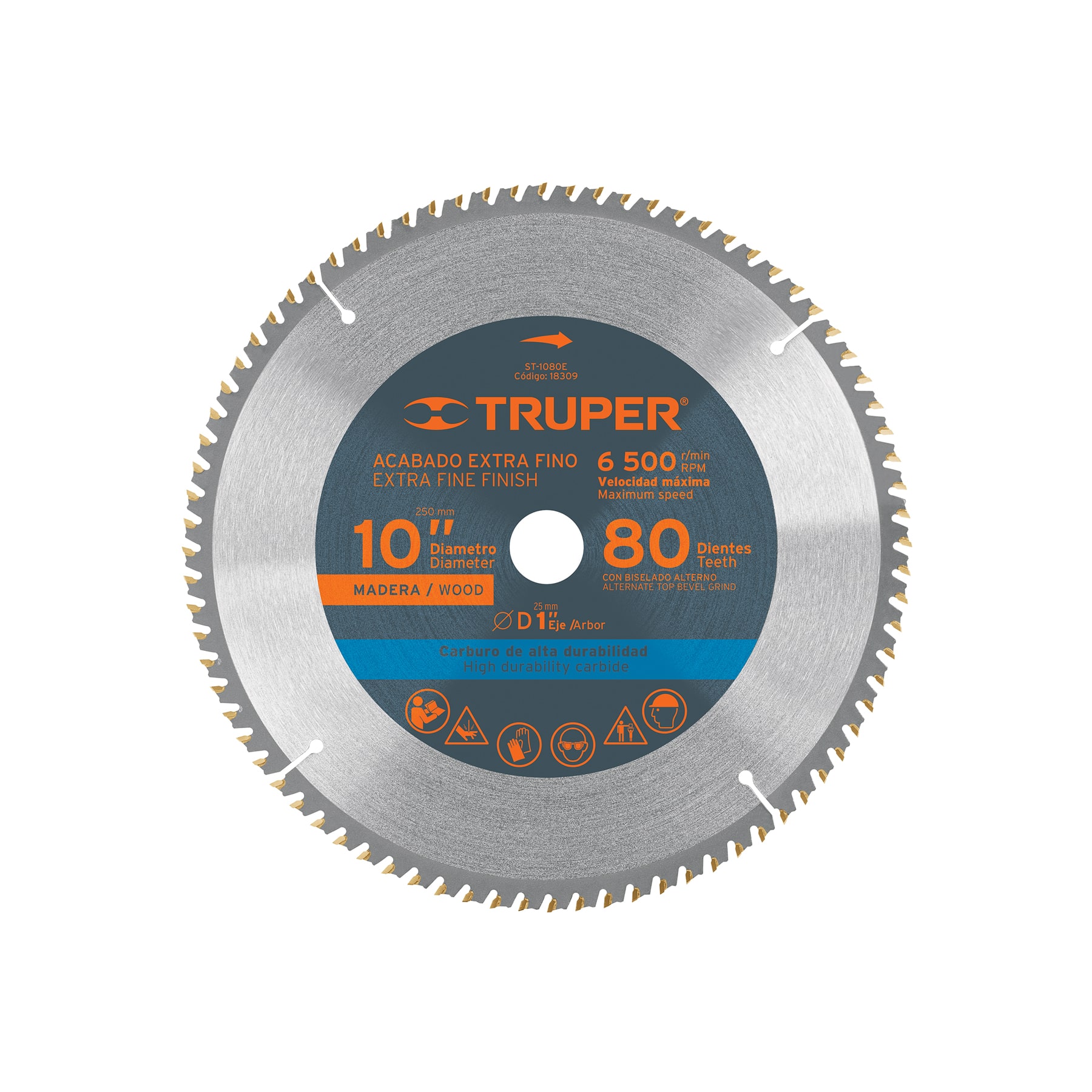 Disco sierra 10" para madera, 80 dientes centro 1", TRUPER TRUPER