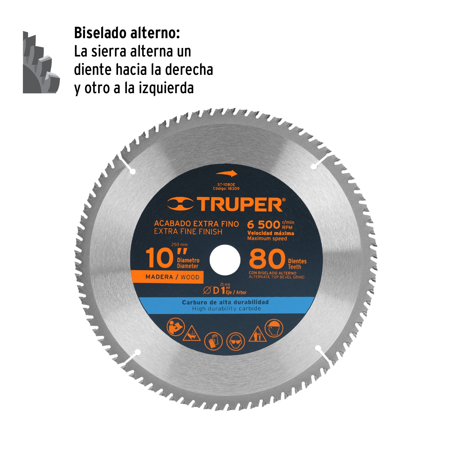 Disco sierra 10" para madera, 80 dientes centro 1", TRUPER TRUPER