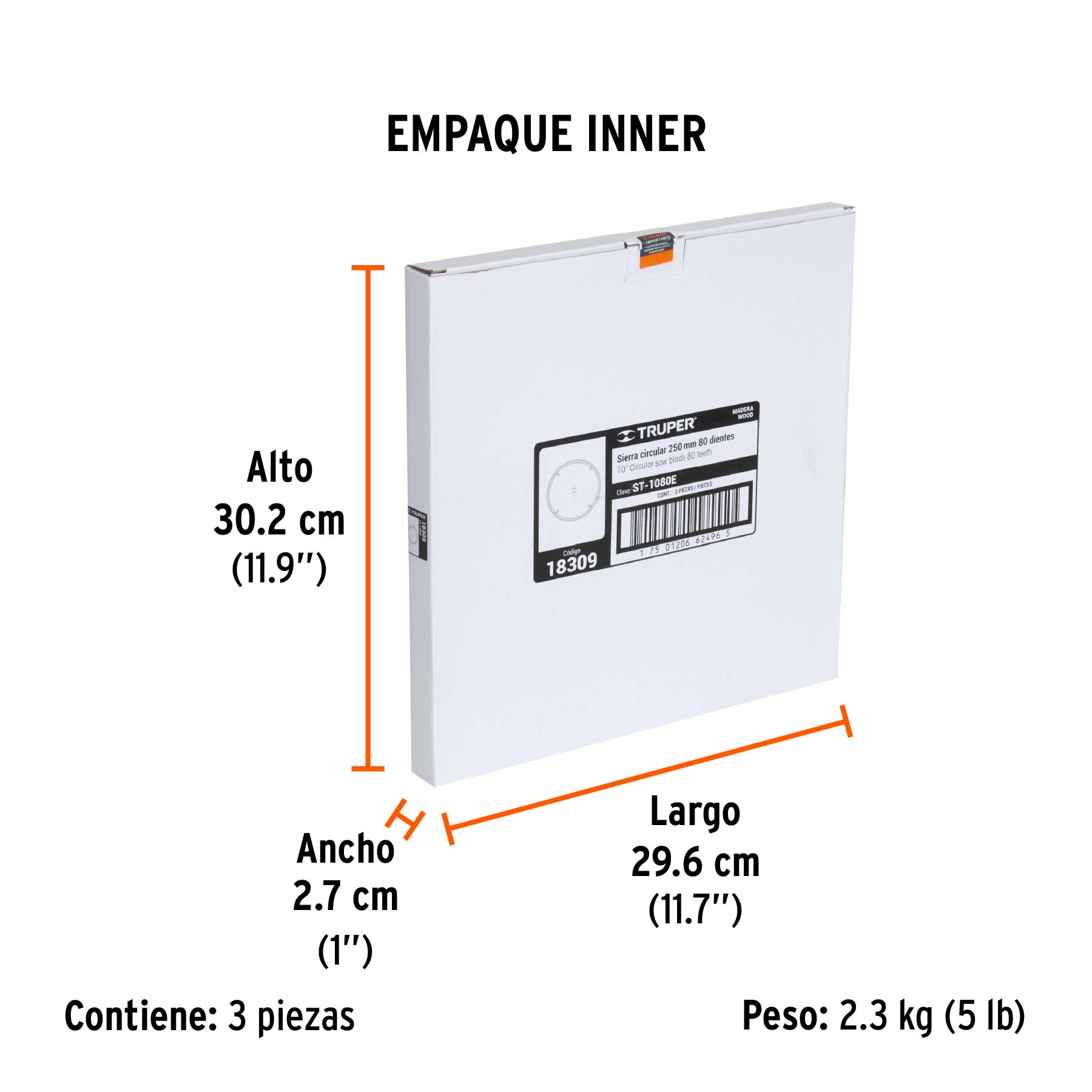 Disco sierra 10" para madera, 80 dientes centro 1", TRUPER TRUPER