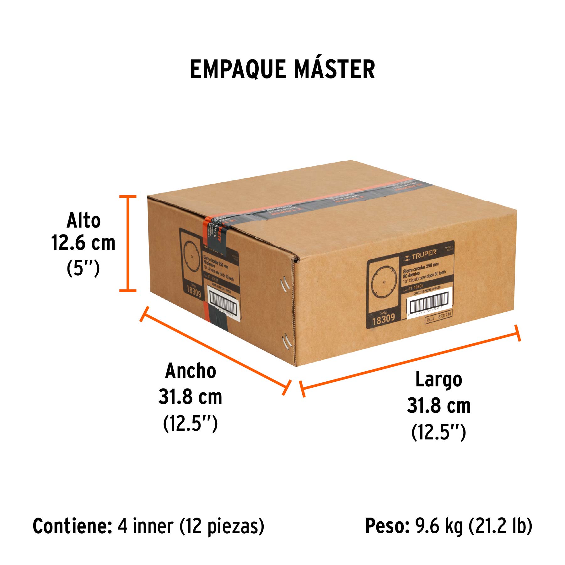 Disco sierra 10" para madera, 80 dientes centro 1", TRUPER TRUPER