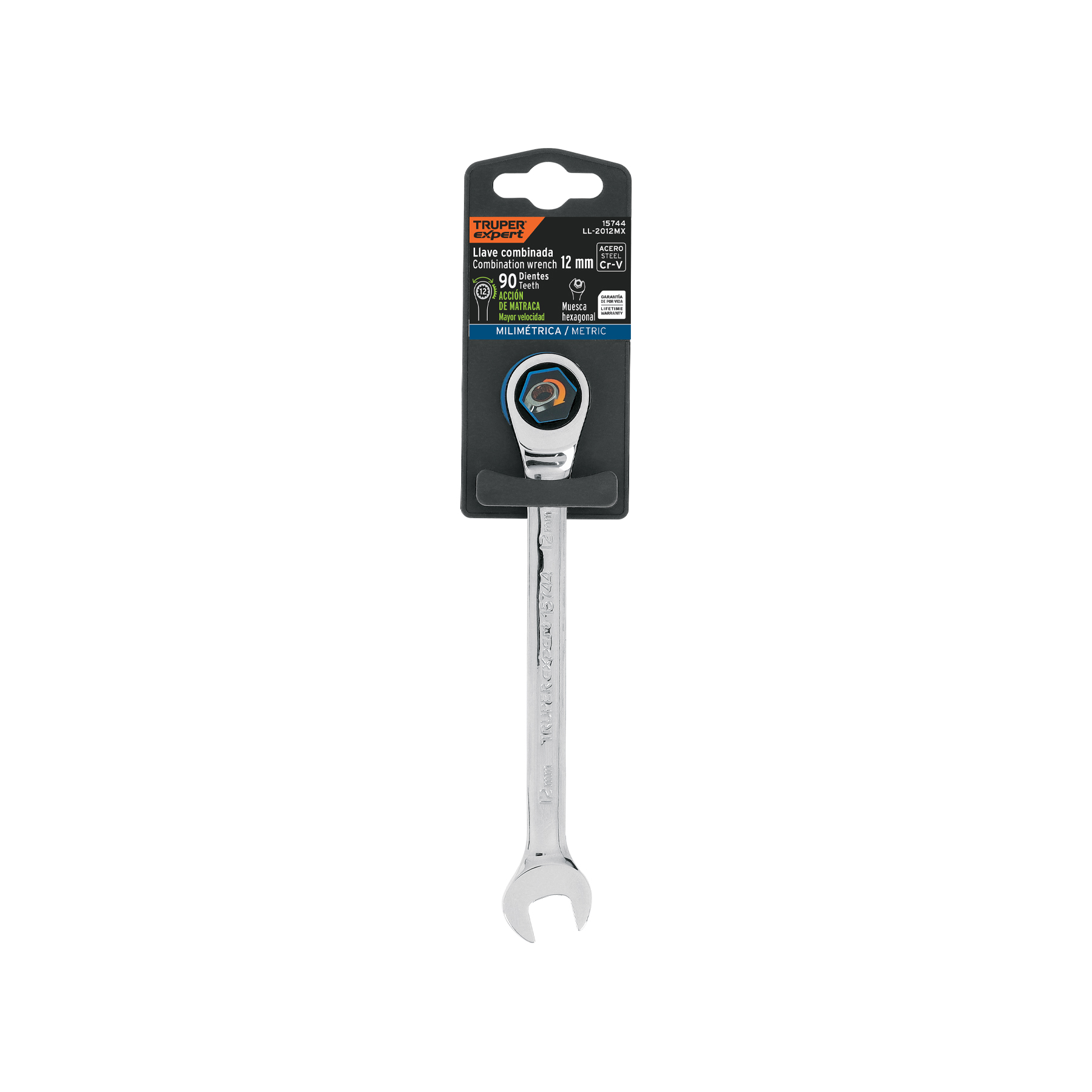 Llave combinada con matraca 12 mm x 166 mm largo, EXPERT TRUPER