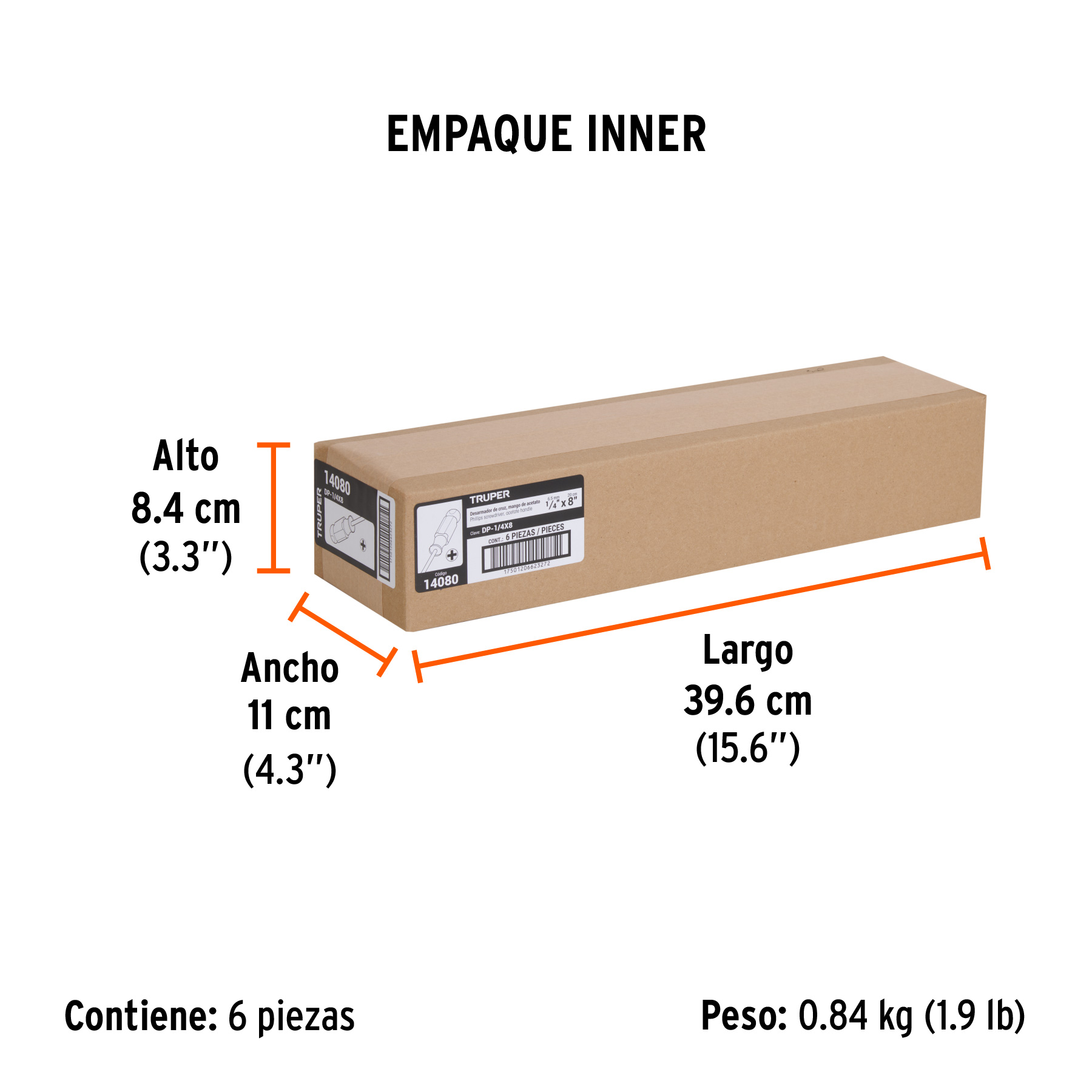Desarmador de cruz 1/4" x 8" mango de acetato, TRUPER TRUPER