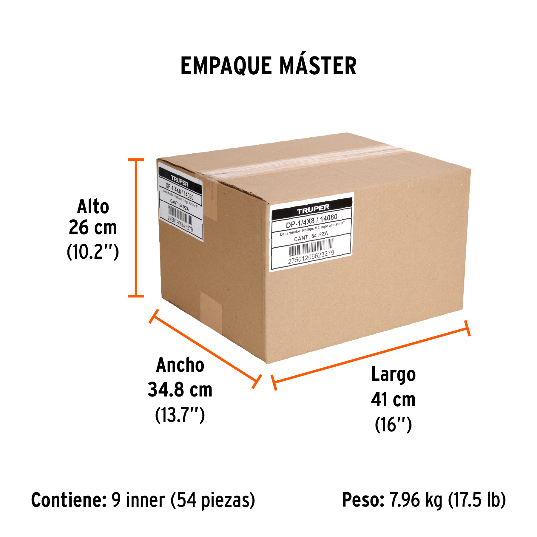 Desarmador de cruz 1/4" x 8" mango de acetato, TRUPER TRUPER