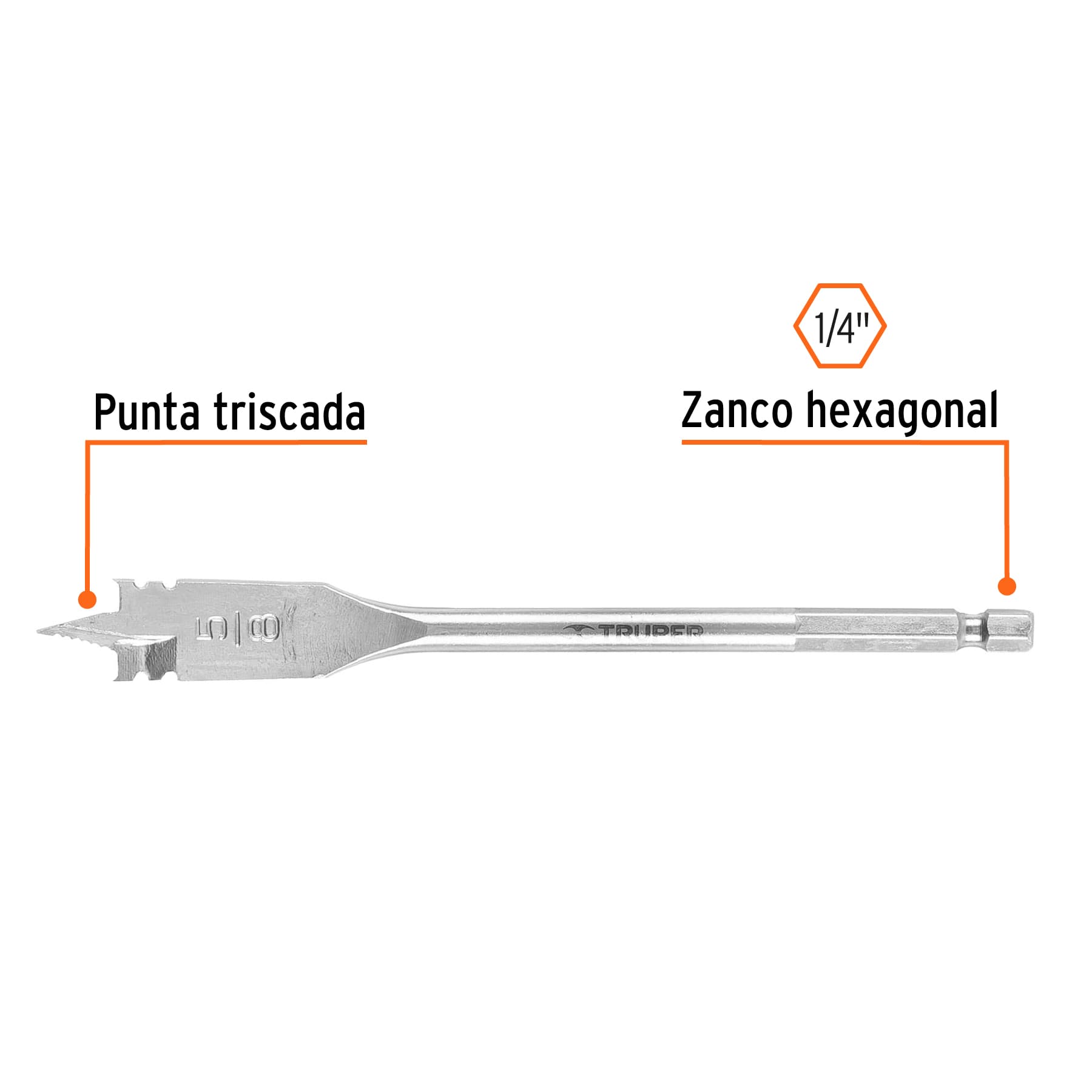 Broca plana de manita 5/8" para madera, TRUPER TRUPER