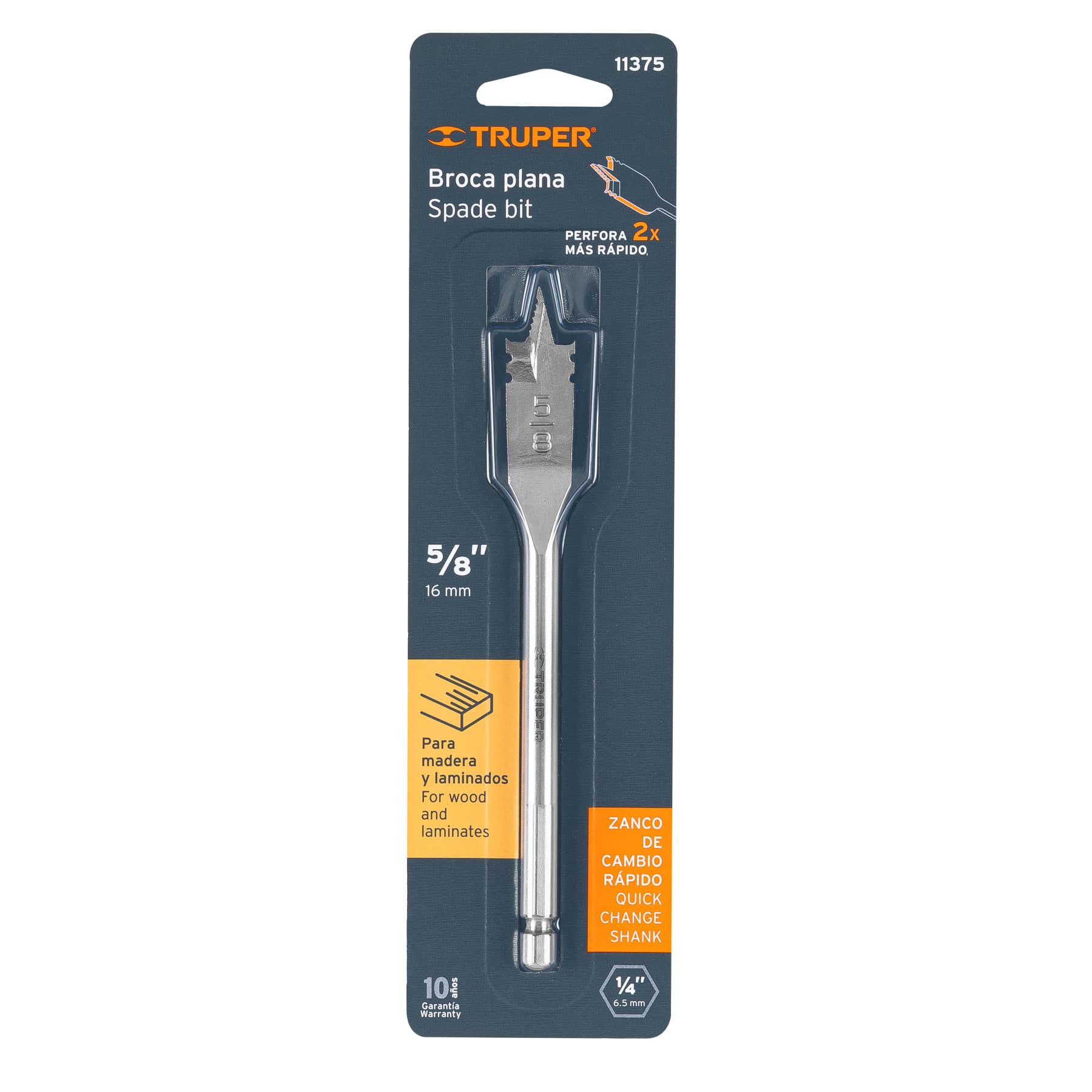 Broca plana de manita 5/8" para madera, TRUPER TRUPER