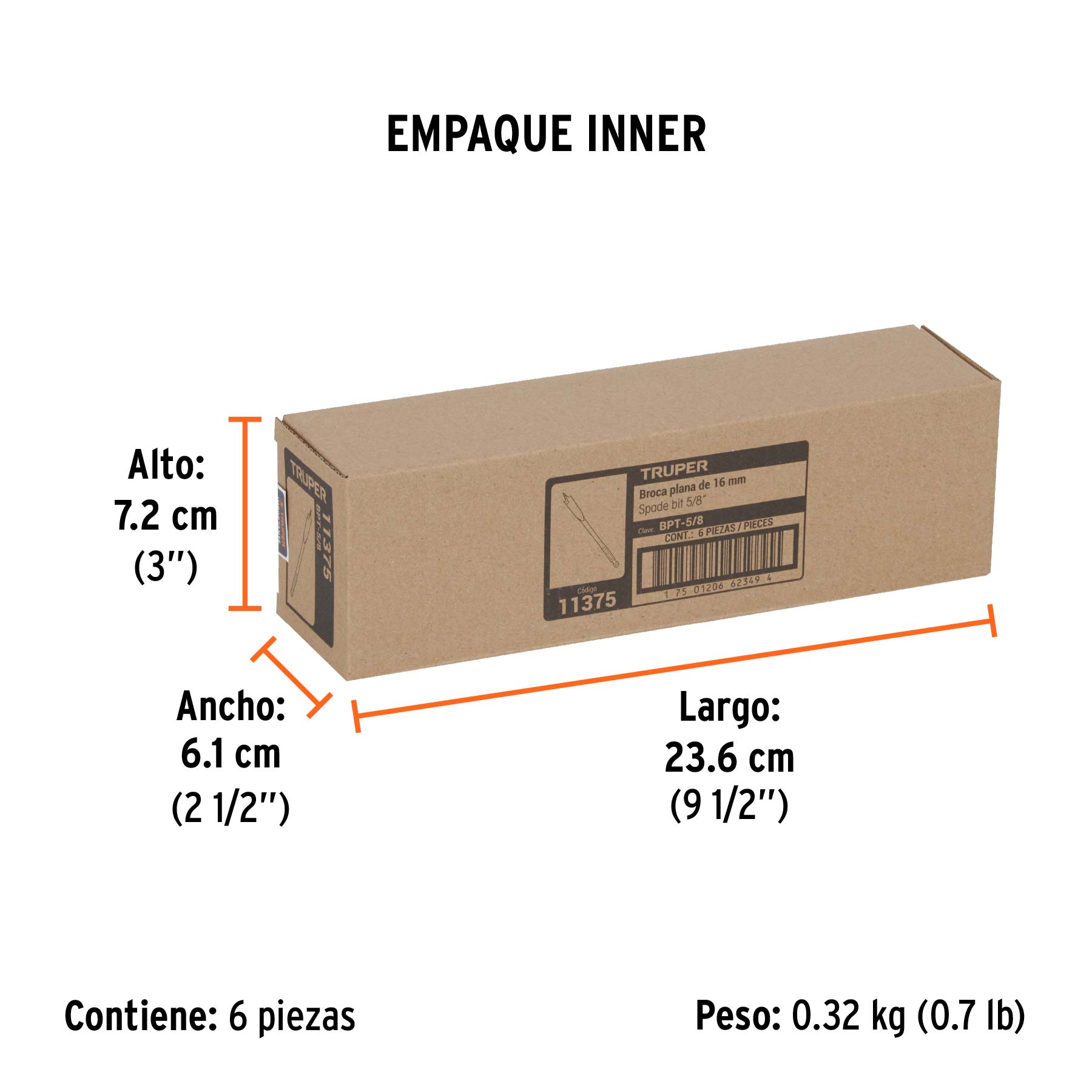 Broca plana de manita 5/8" para madera, TRUPER TRUPER