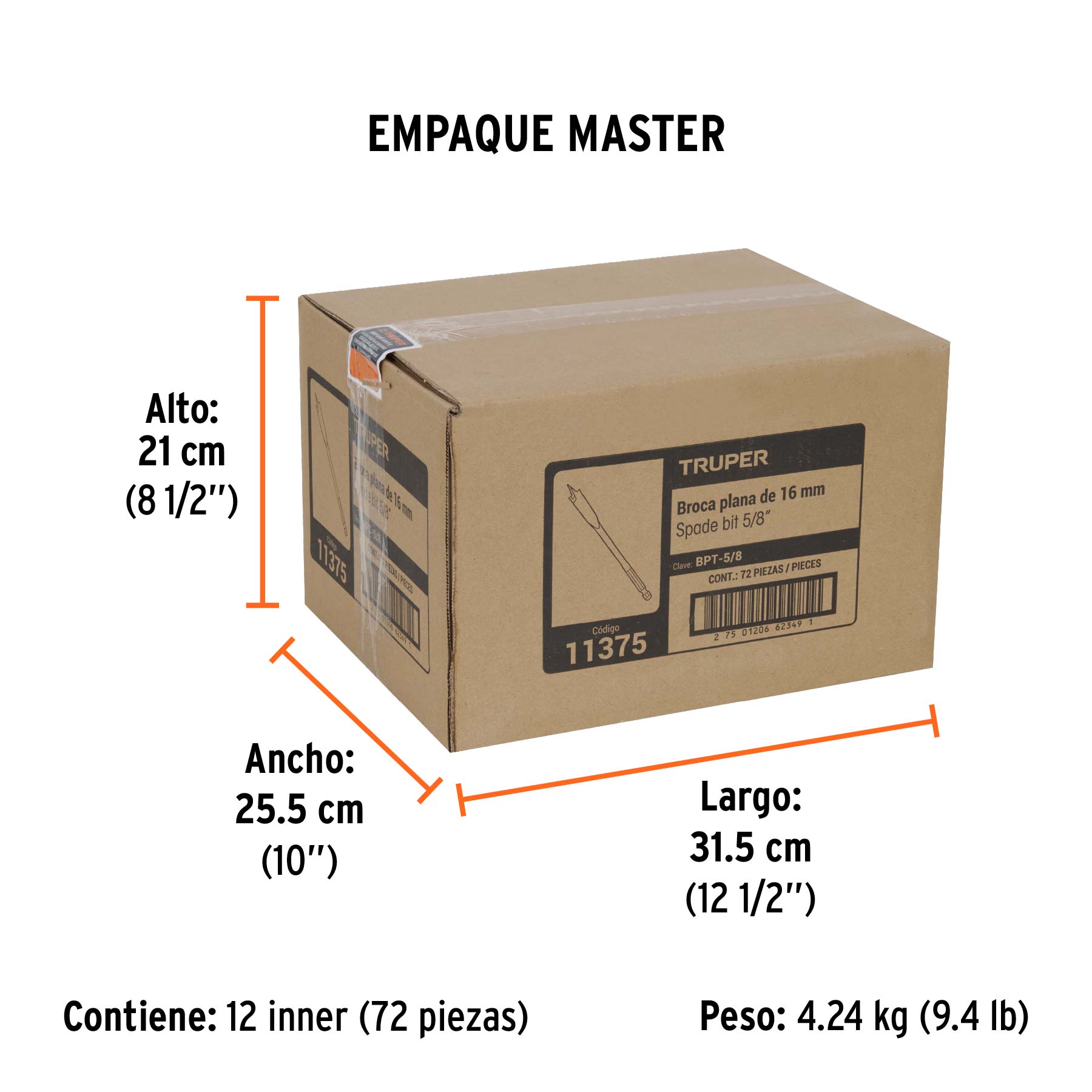 Broca plana de manita 5/8" para madera, TRUPER TRUPER