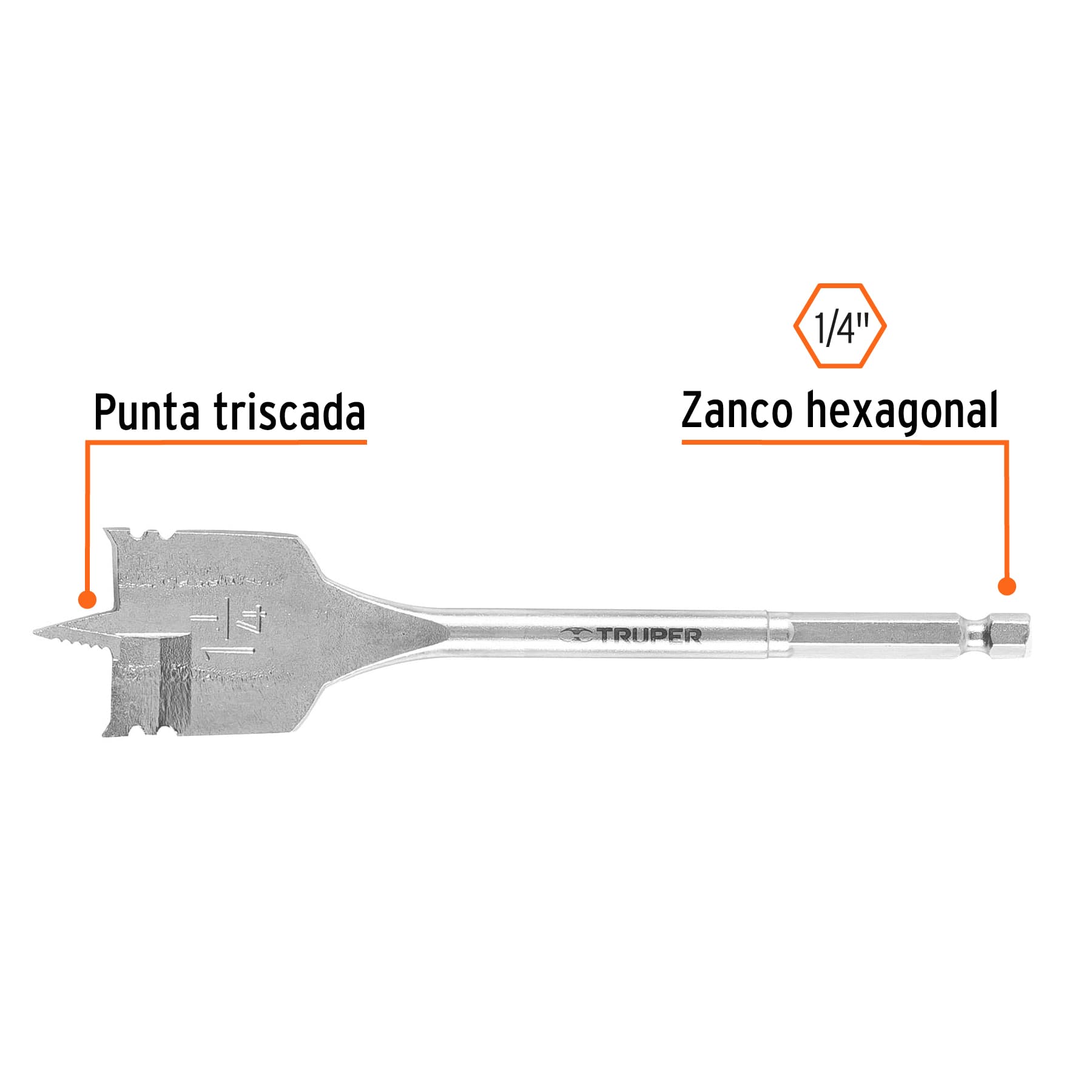 Broca plana de manita 1-1/4" para madera, TRUPER TRUPER